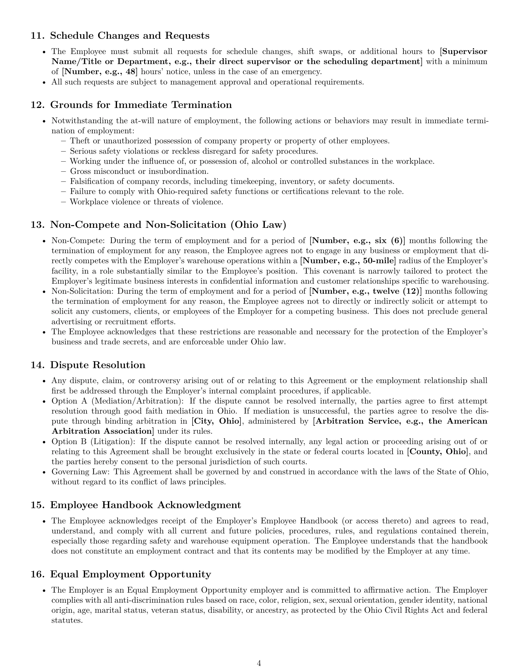 Preview page 4 of Pro Ohio warehouse worker employment contract template