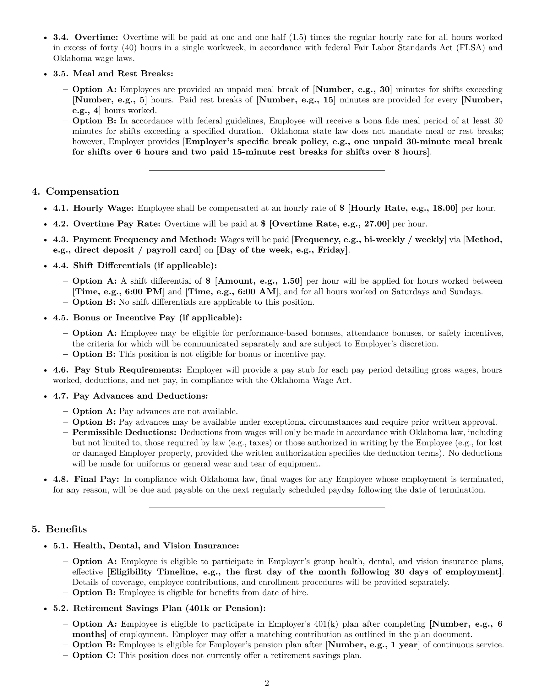 Preview page 2 of Pro Oklahoma warehouse worker employment contract template