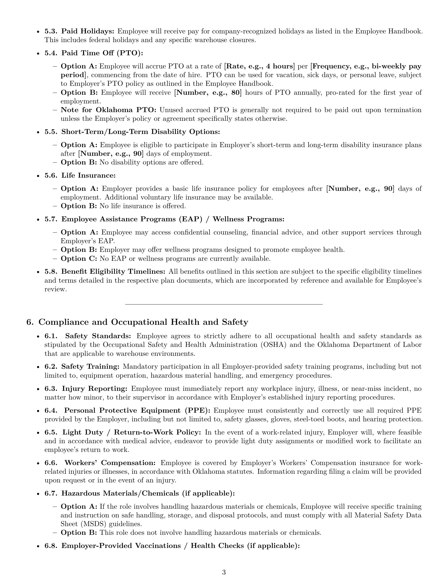 Preview page 3 of Pro Oklahoma warehouse worker employment contract template