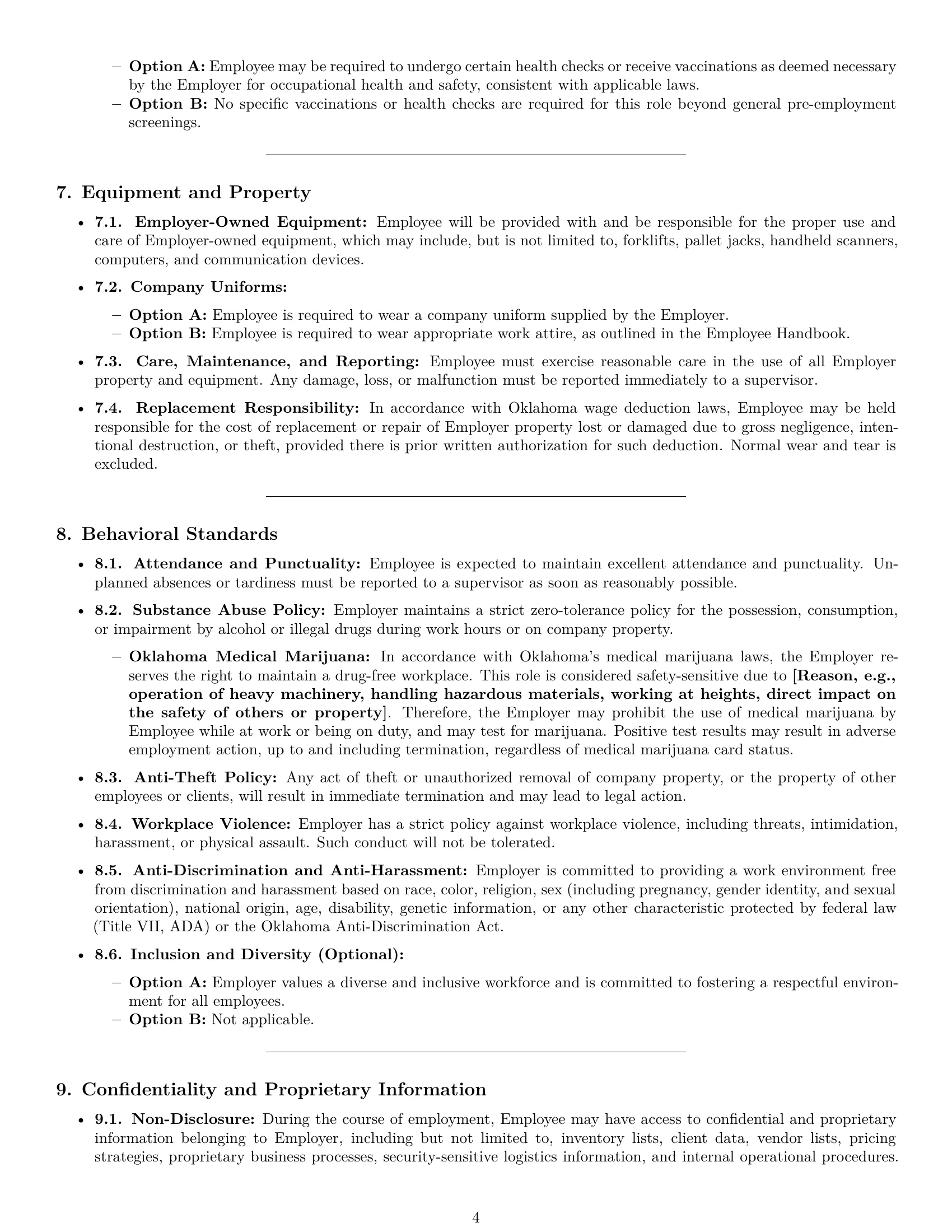 Preview page 4 of Pro Oklahoma warehouse worker employment contract template