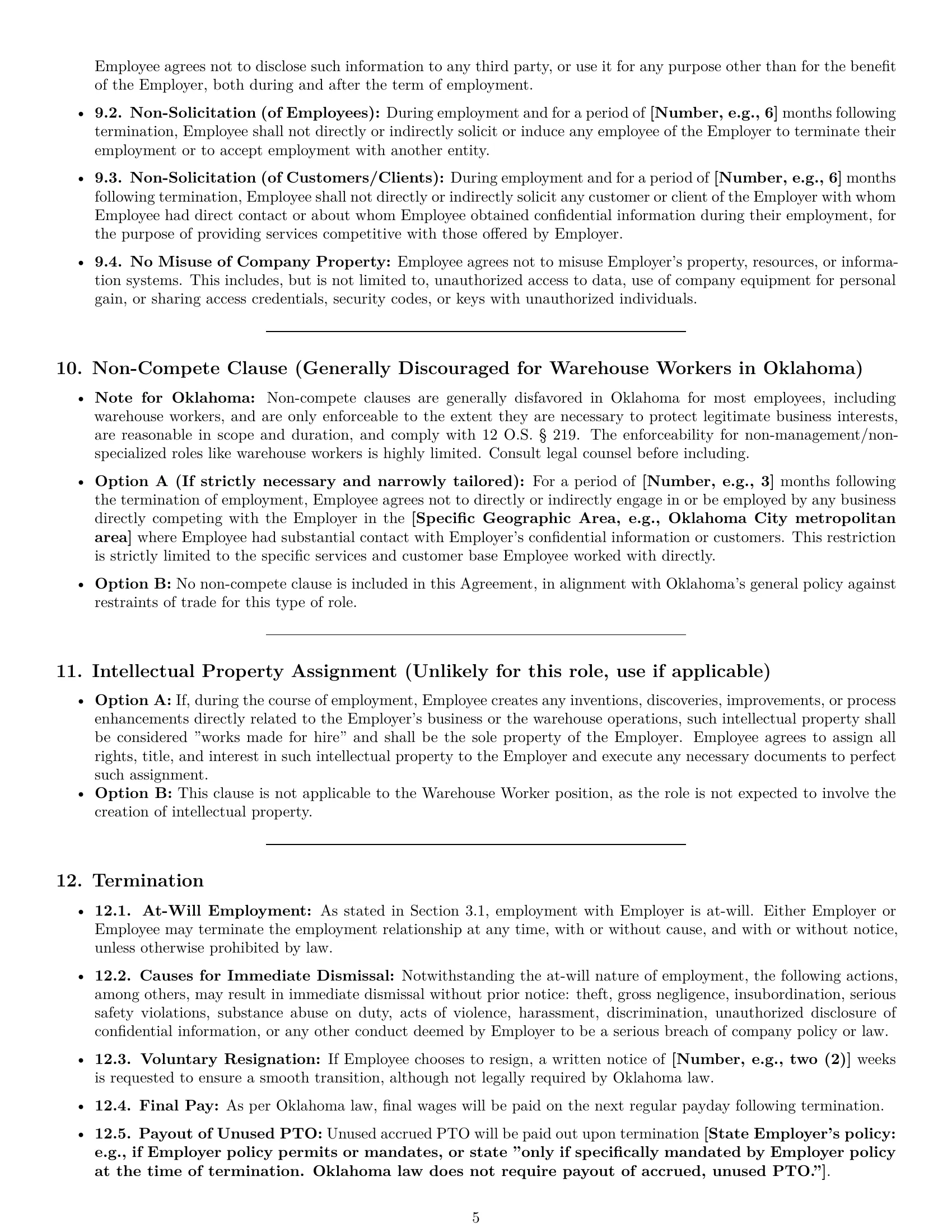 Preview page 5 of Pro Oklahoma warehouse worker employment contract template