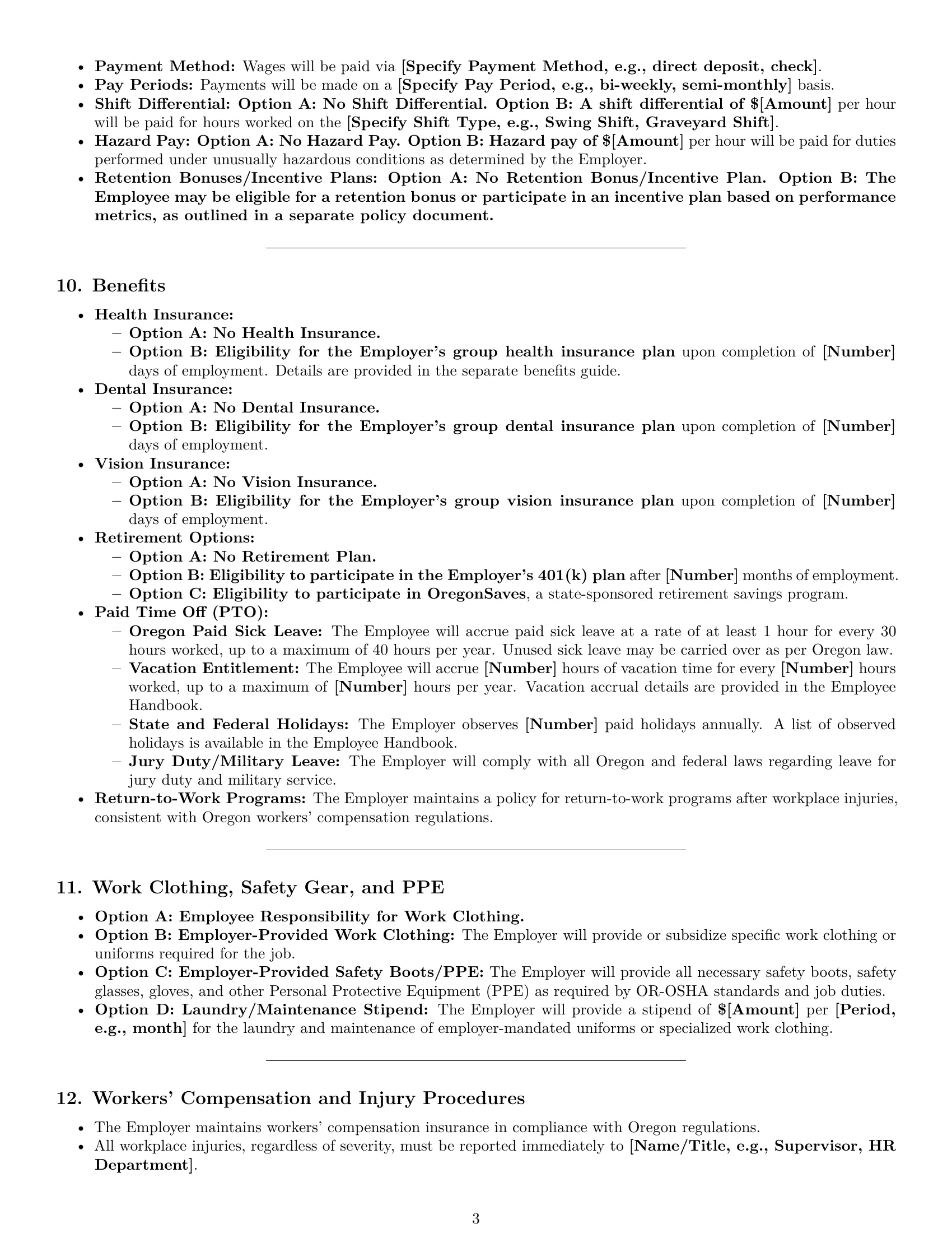 Preview page 3 of Pro Oregon warehouse worker employment contract template