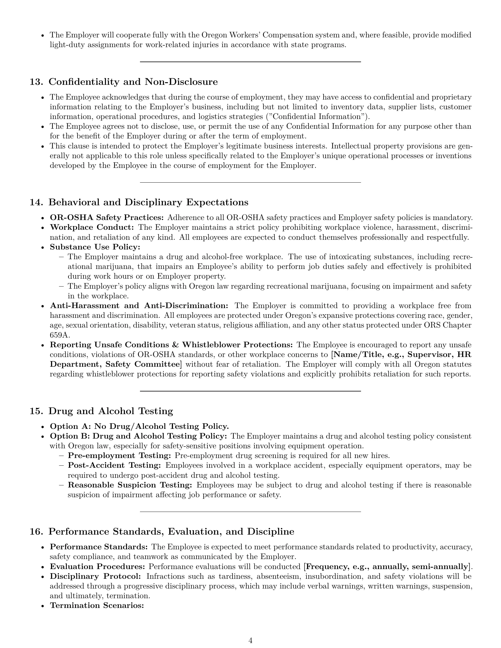 Preview page 4 of Pro Oregon warehouse worker employment contract template