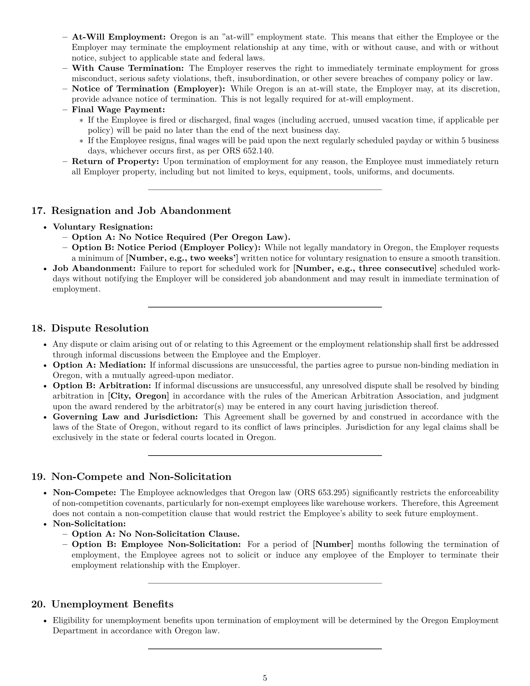 Preview page 5 of Pro Oregon warehouse worker employment contract template