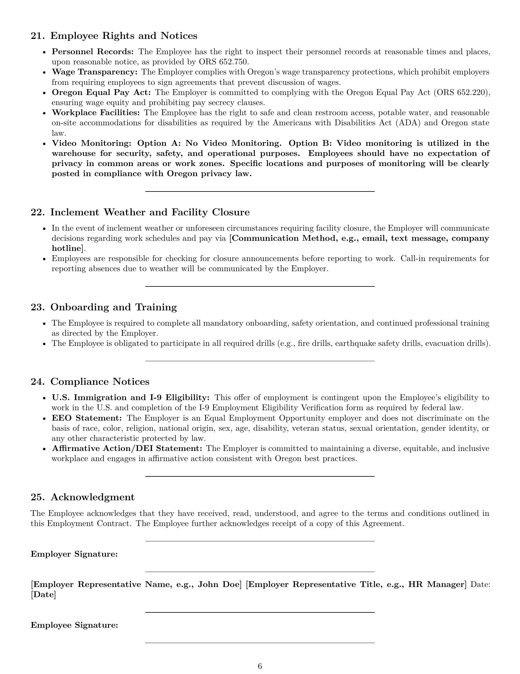 Preview page 6 of Pro Oregon warehouse worker employment contract template