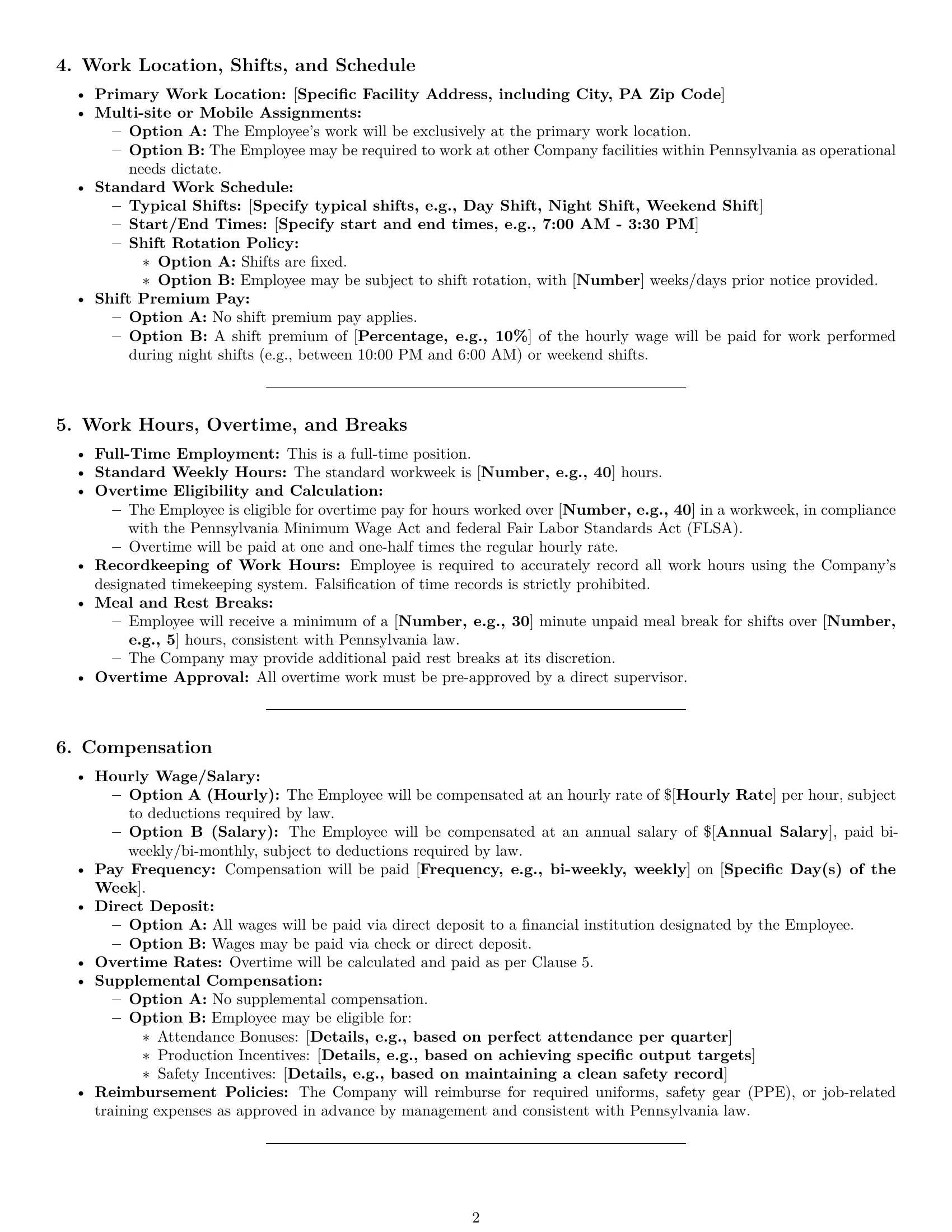 Preview page 2 of Pro Pennsylvania warehouse worker employment contract template