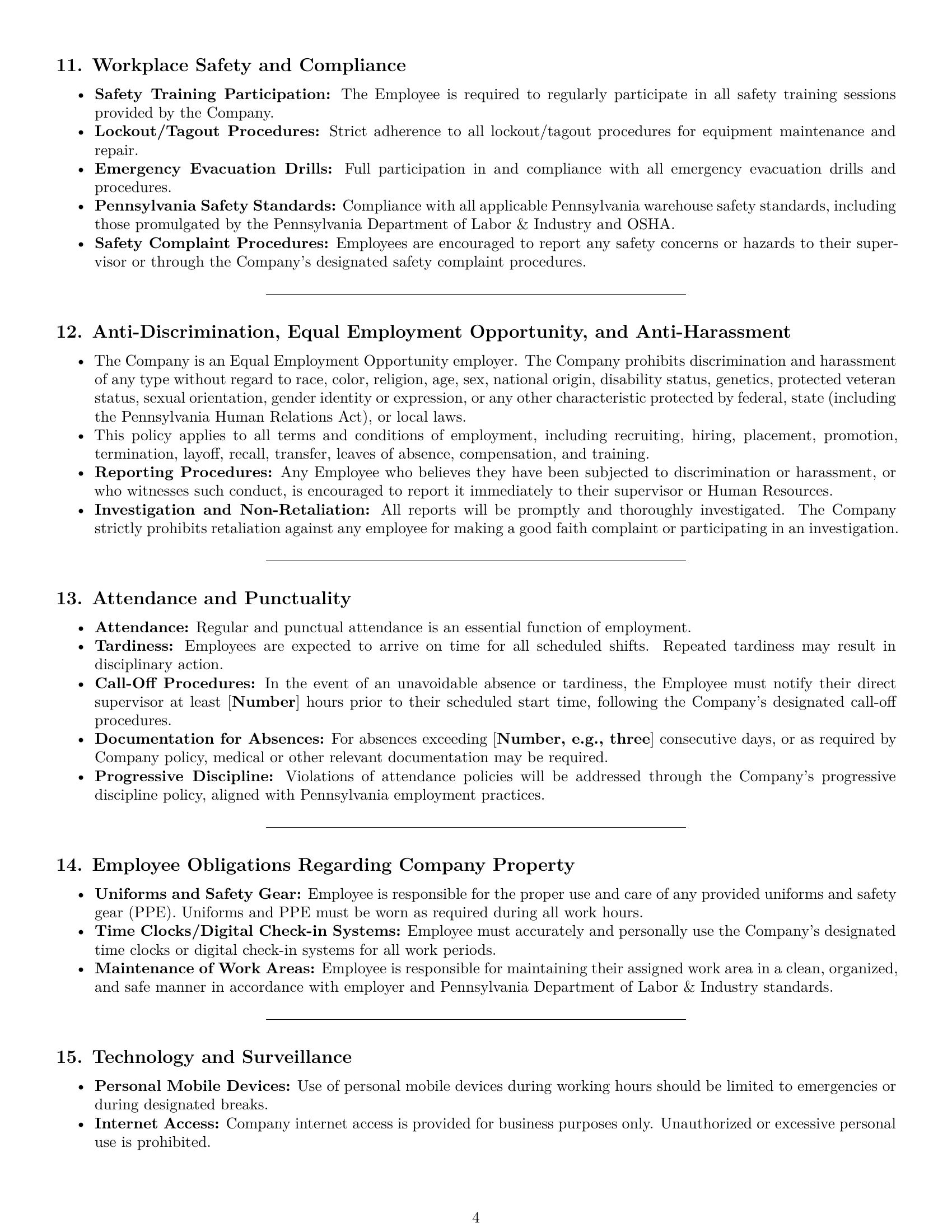 Preview page 4 of Pro Pennsylvania warehouse worker employment contract template
