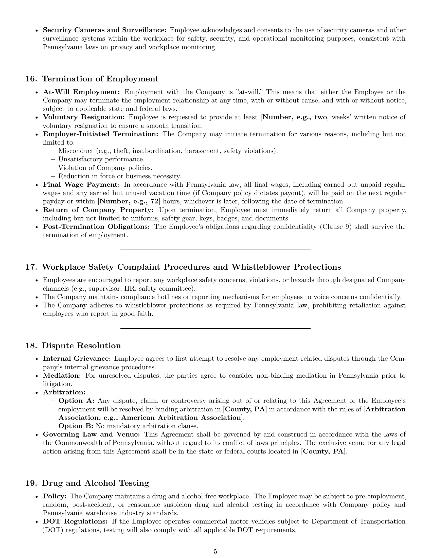 Preview page 5 of Pro Pennsylvania warehouse worker employment contract template