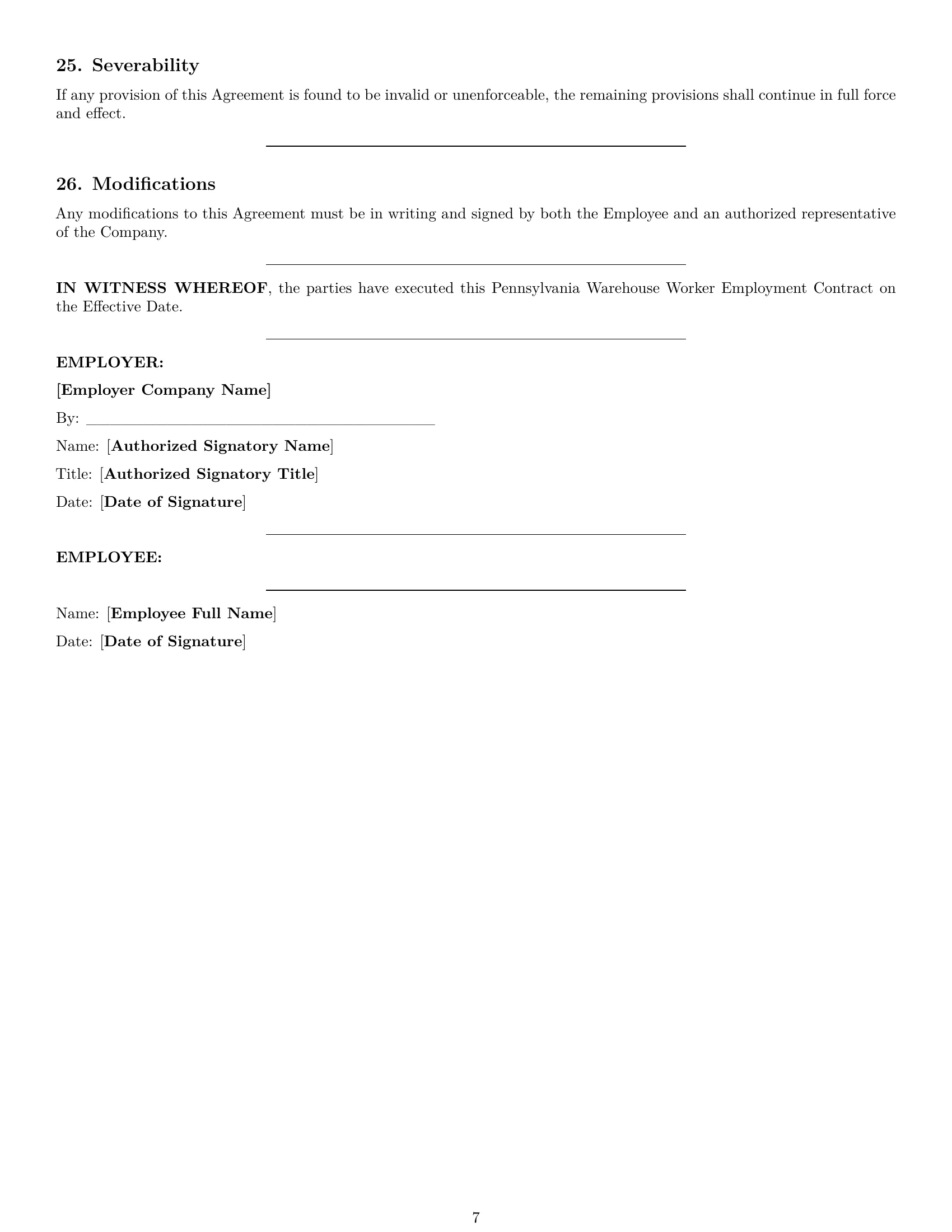 Preview page 7 of Pro Pennsylvania warehouse worker employment contract template