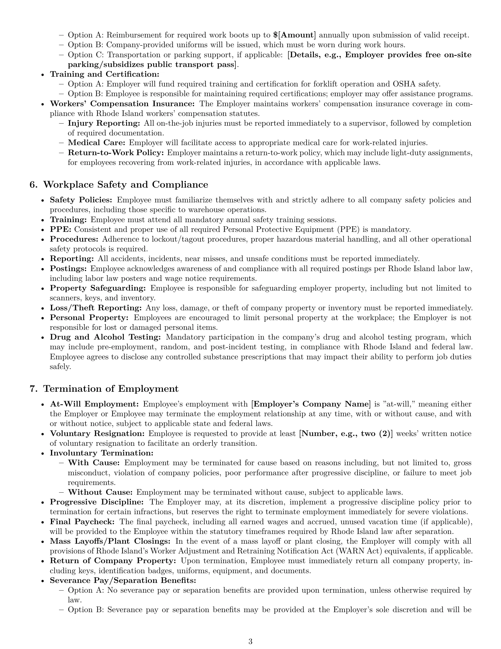 Preview page 3 of Pro Rhode Island warehouse worker employment contract template