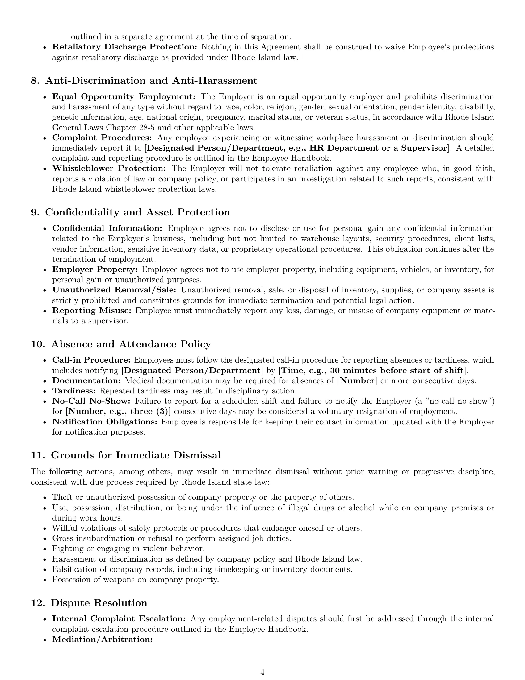 Preview page 4 of Pro Rhode Island warehouse worker employment contract template