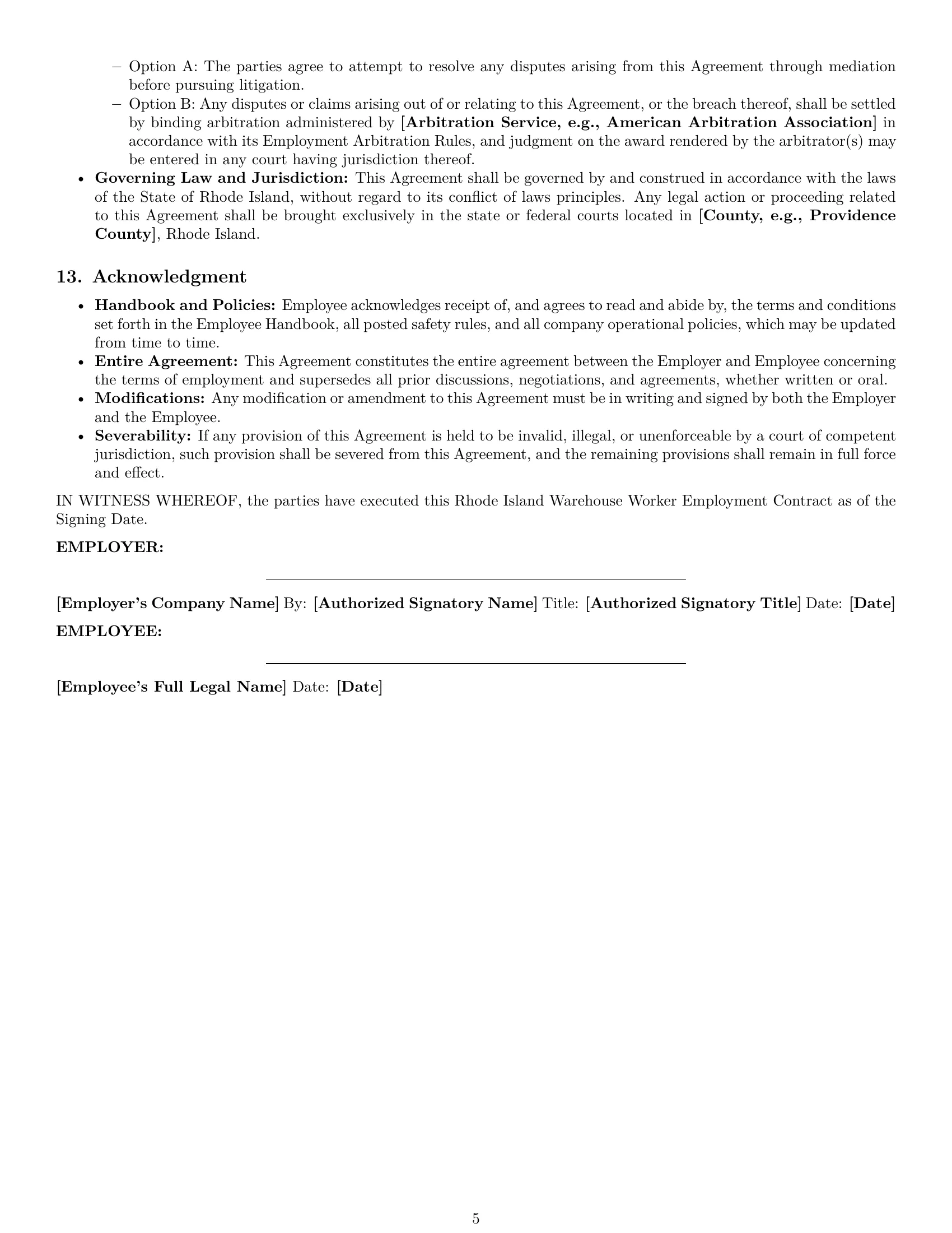Preview page 5 of Pro Rhode Island warehouse worker employment contract template