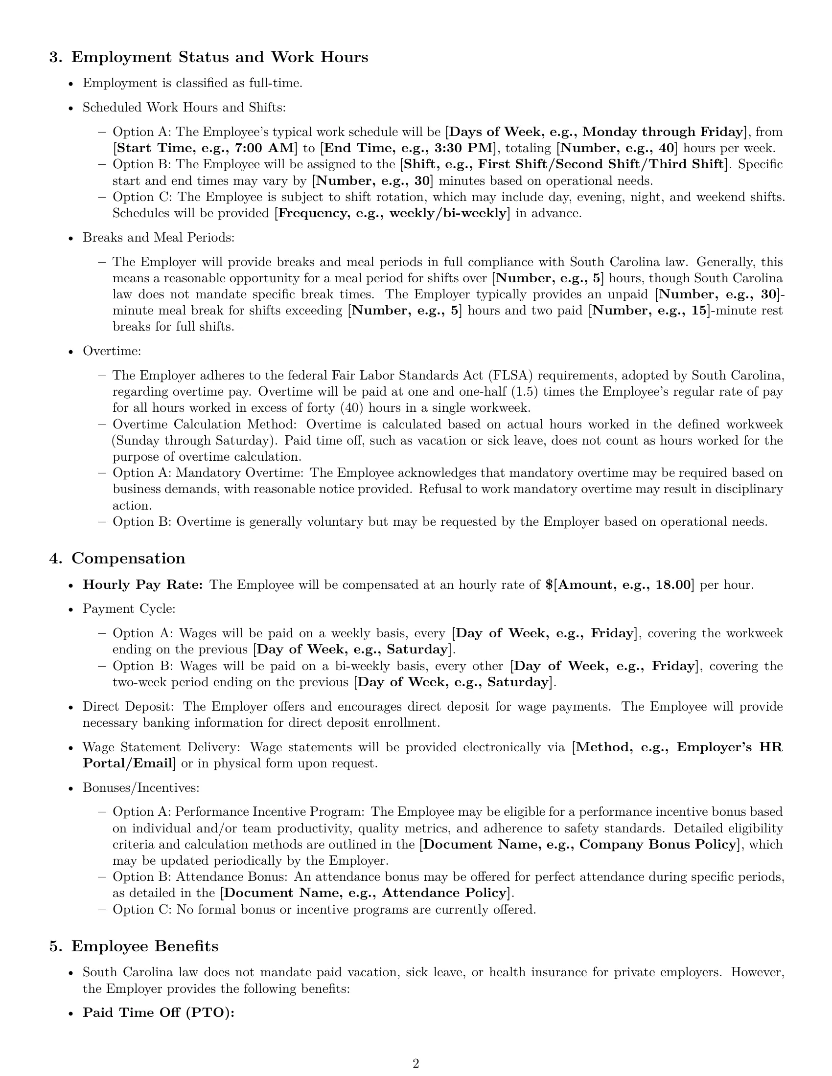 Preview page 2 of Pro South Carolina warehouse worker employment contract template