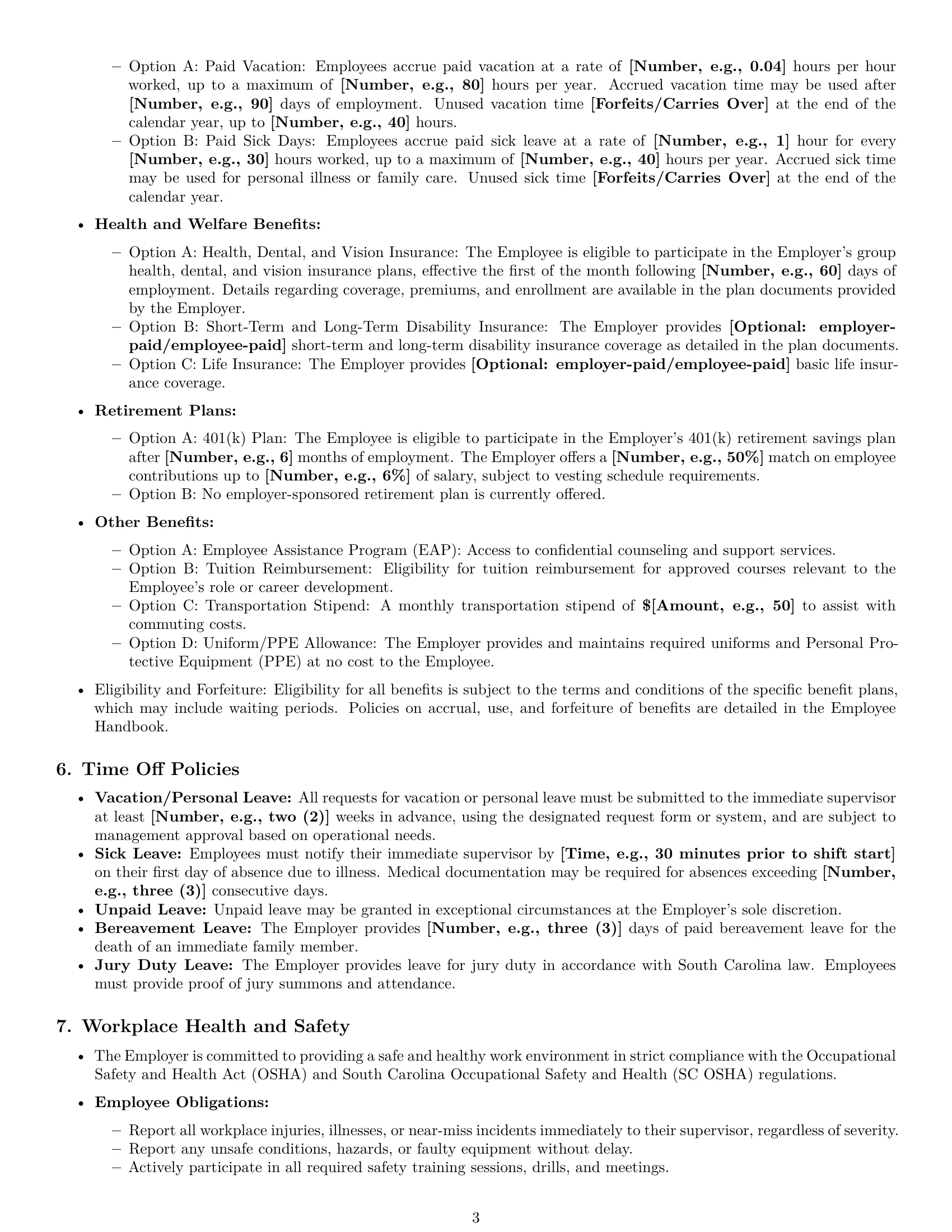 Preview page 3 of Pro South Carolina warehouse worker employment contract template