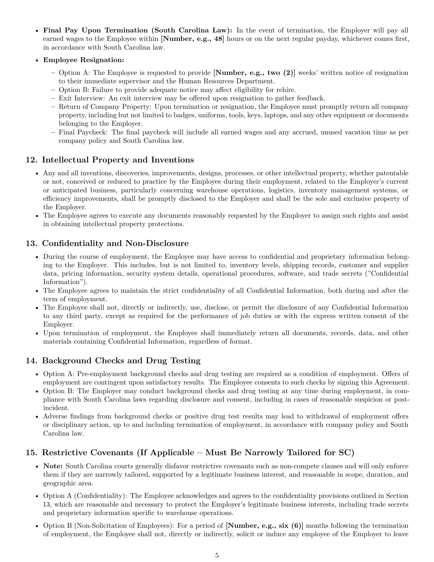Preview page 5 of Pro South Carolina warehouse worker employment contract template