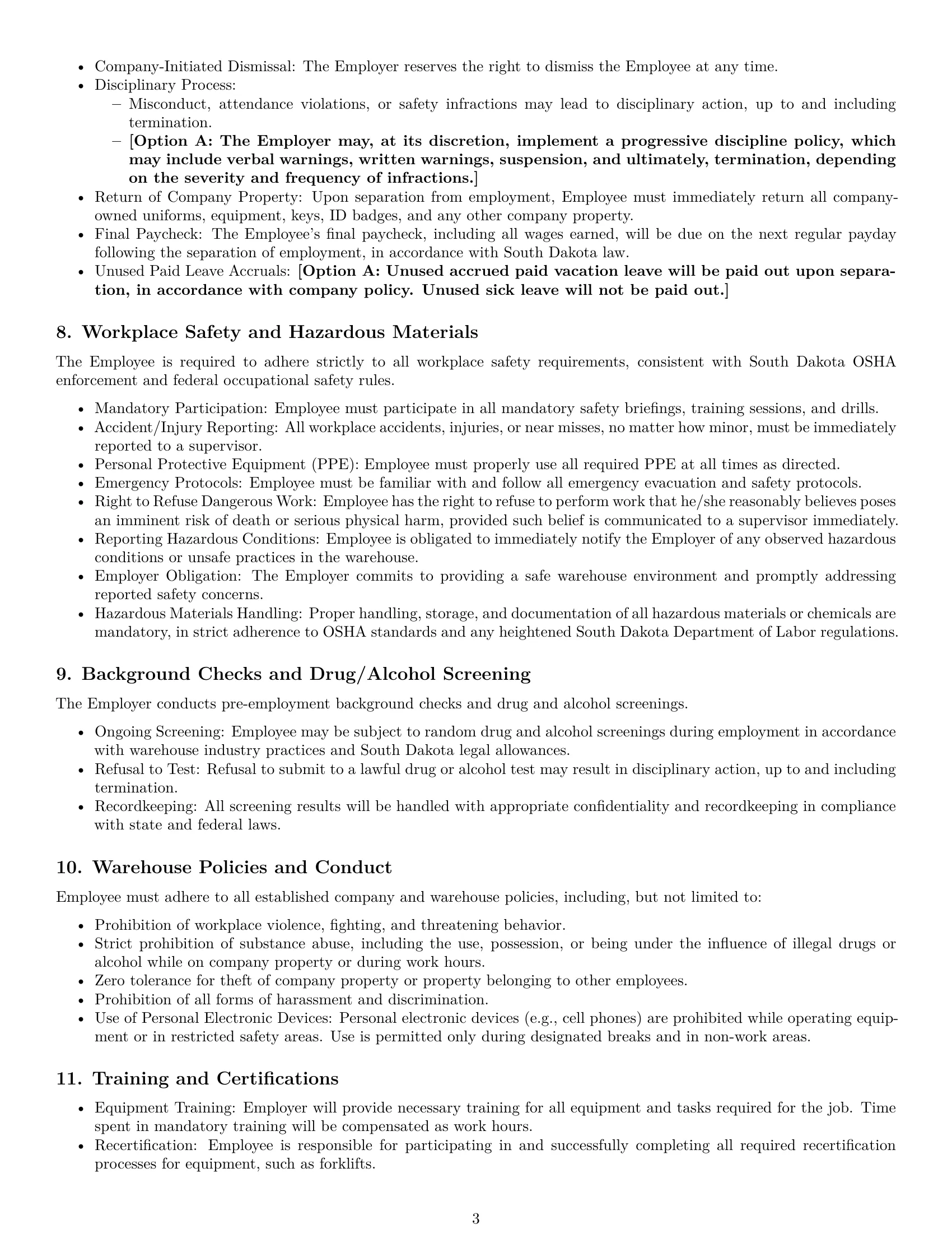 Preview page 3 of Pro South Dakota warehouse worker employment contract template