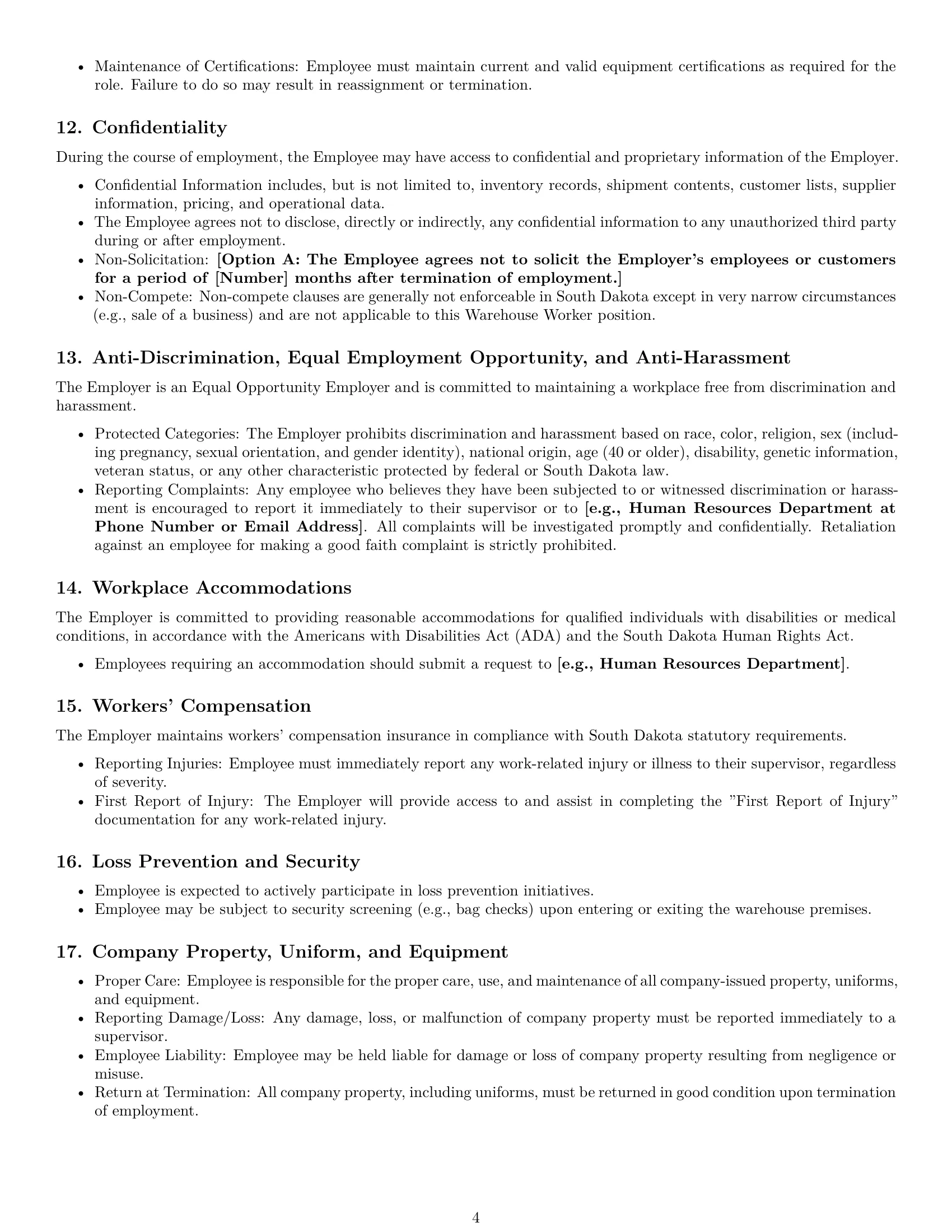 Preview page 4 of Pro South Dakota warehouse worker employment contract template