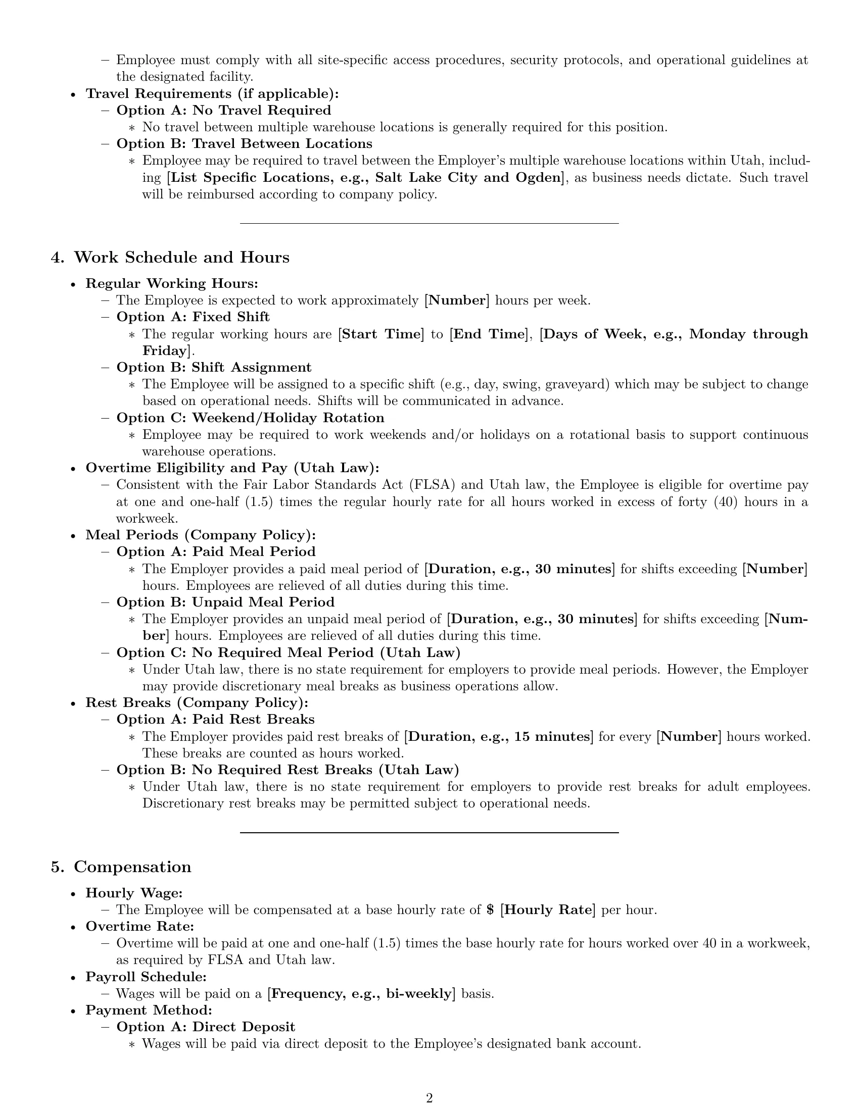Preview page 2 of Pro Utah warehouse worker employment contract template