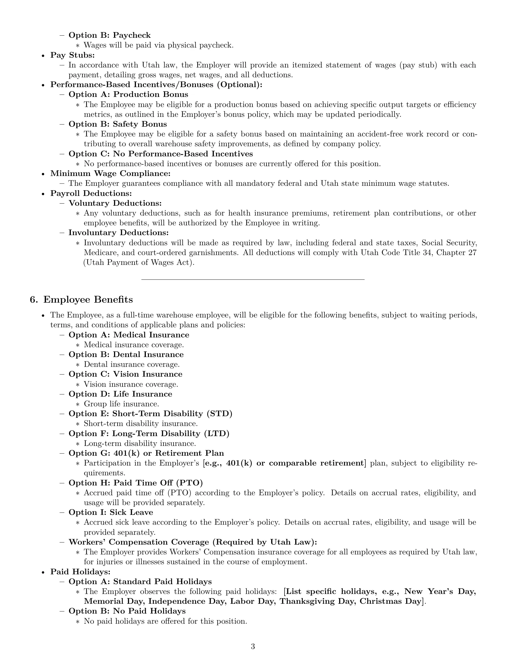 Preview page 3 of Pro Utah warehouse worker employment contract template