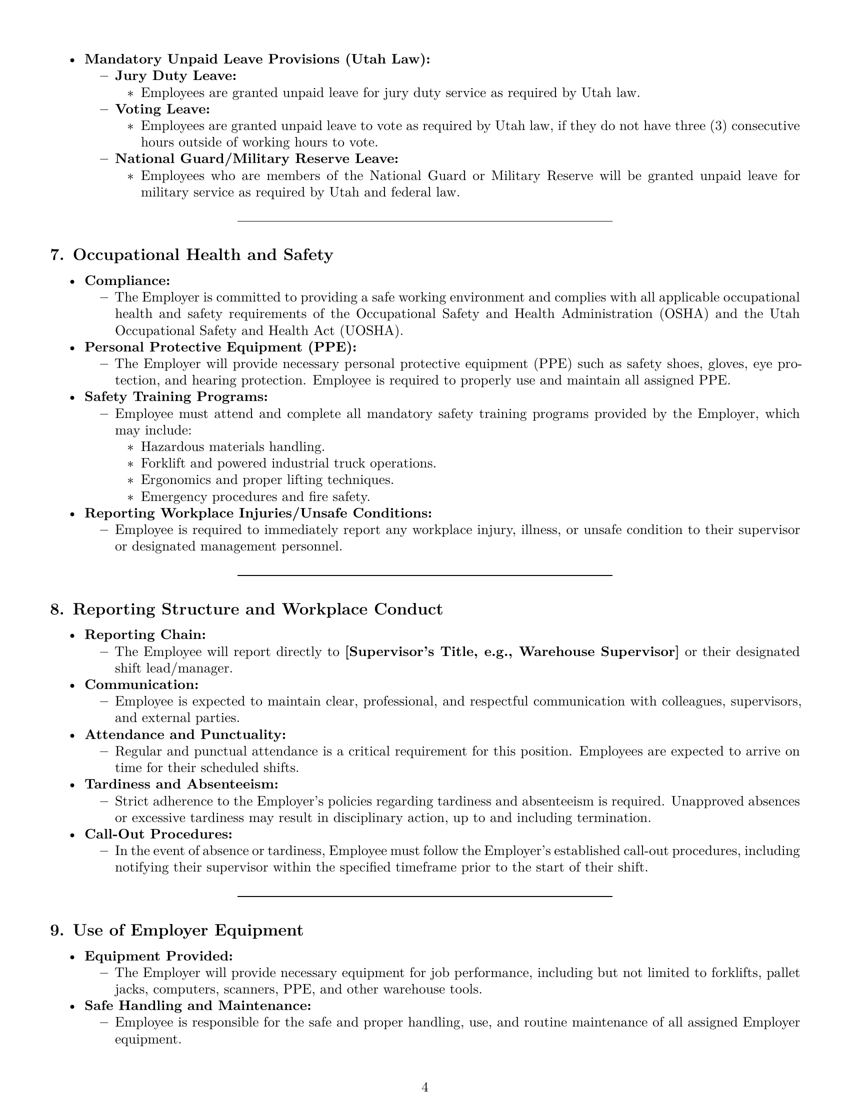 Preview page 4 of Pro Utah warehouse worker employment contract template