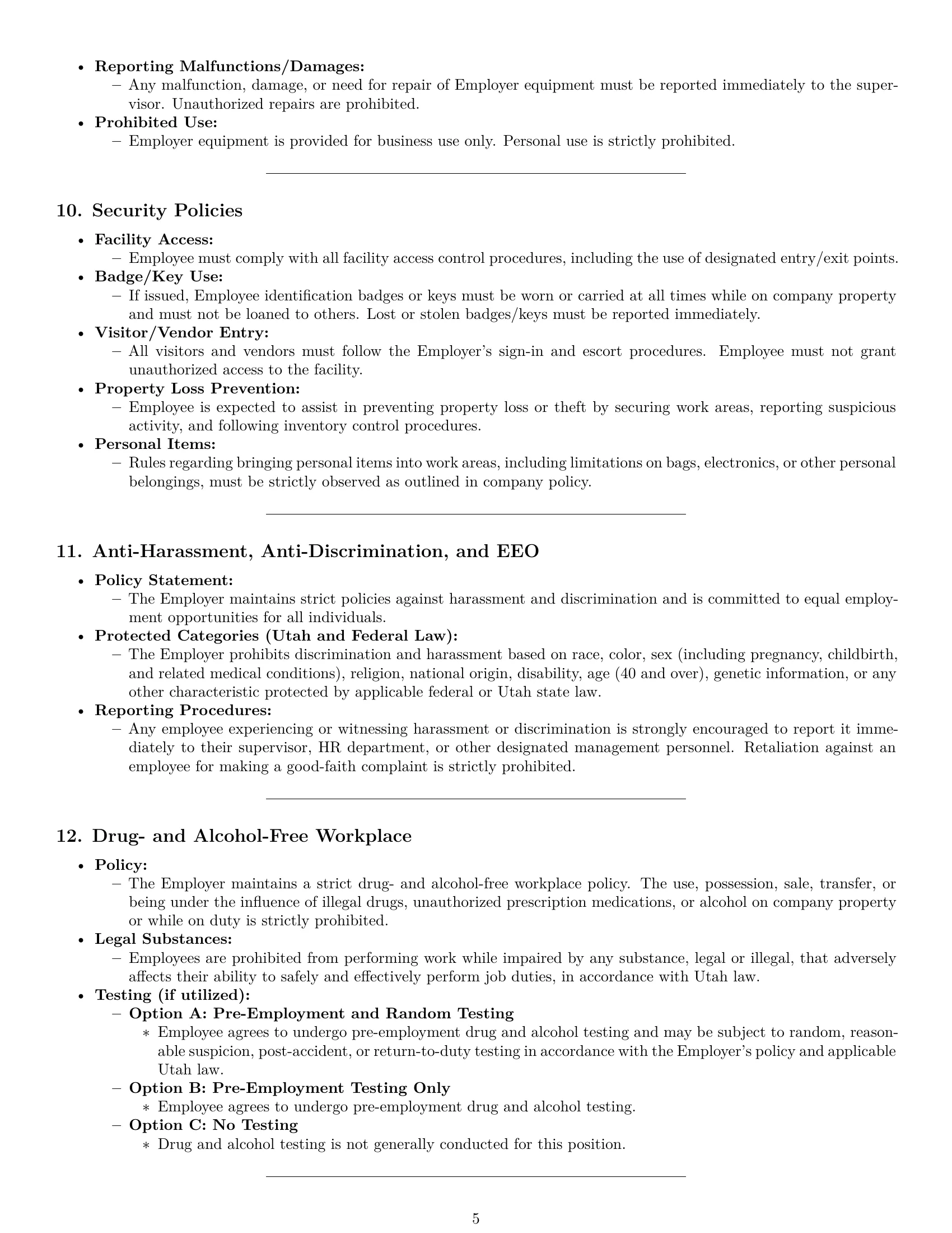 Preview page 5 of Pro Utah warehouse worker employment contract template