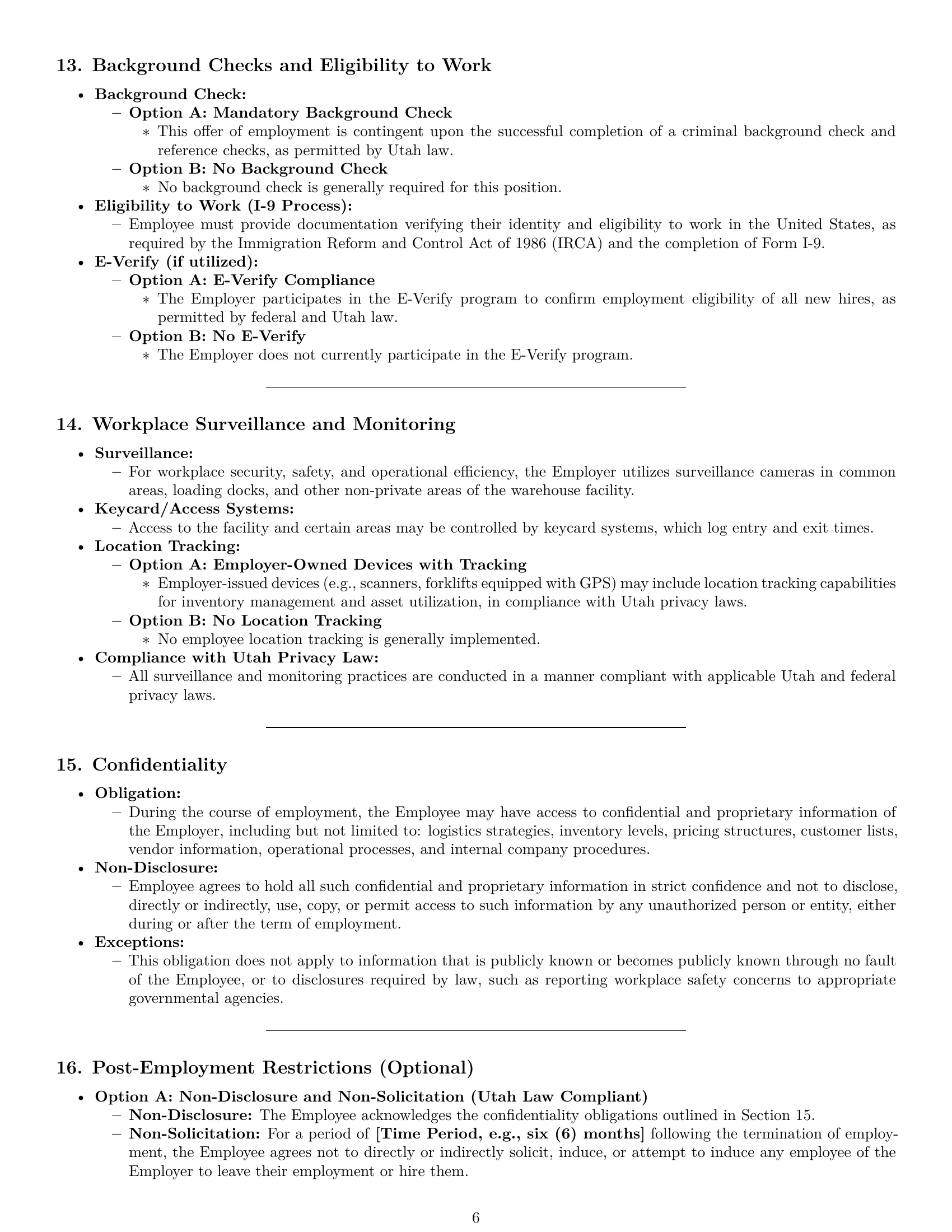 Preview page 6 of Pro Utah warehouse worker employment contract template