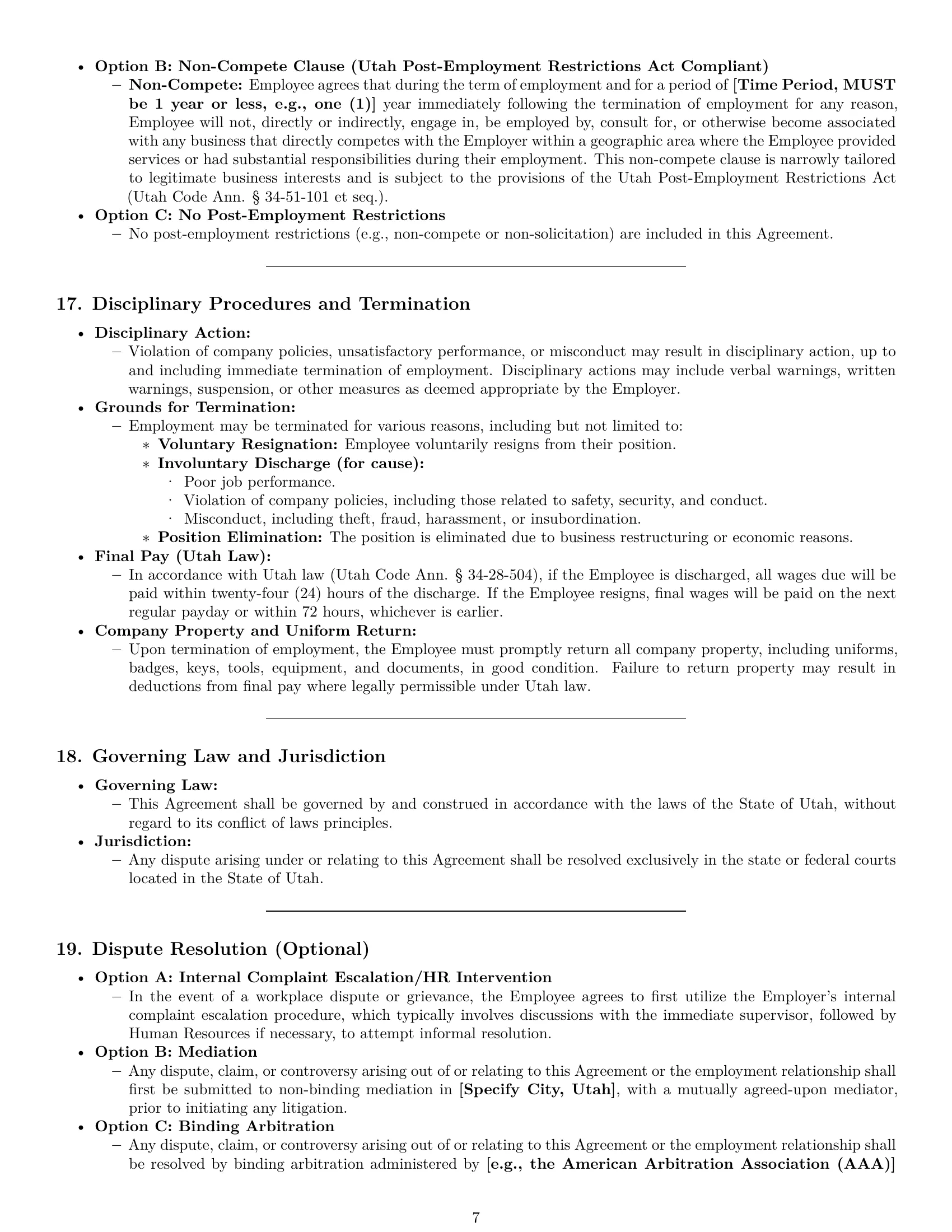 Preview page 7 of Pro Utah warehouse worker employment contract template