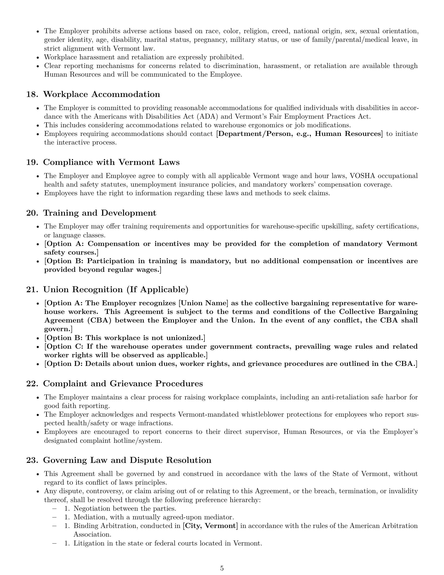 Preview page 5 of Pro Vermont warehouse worker employment contract template