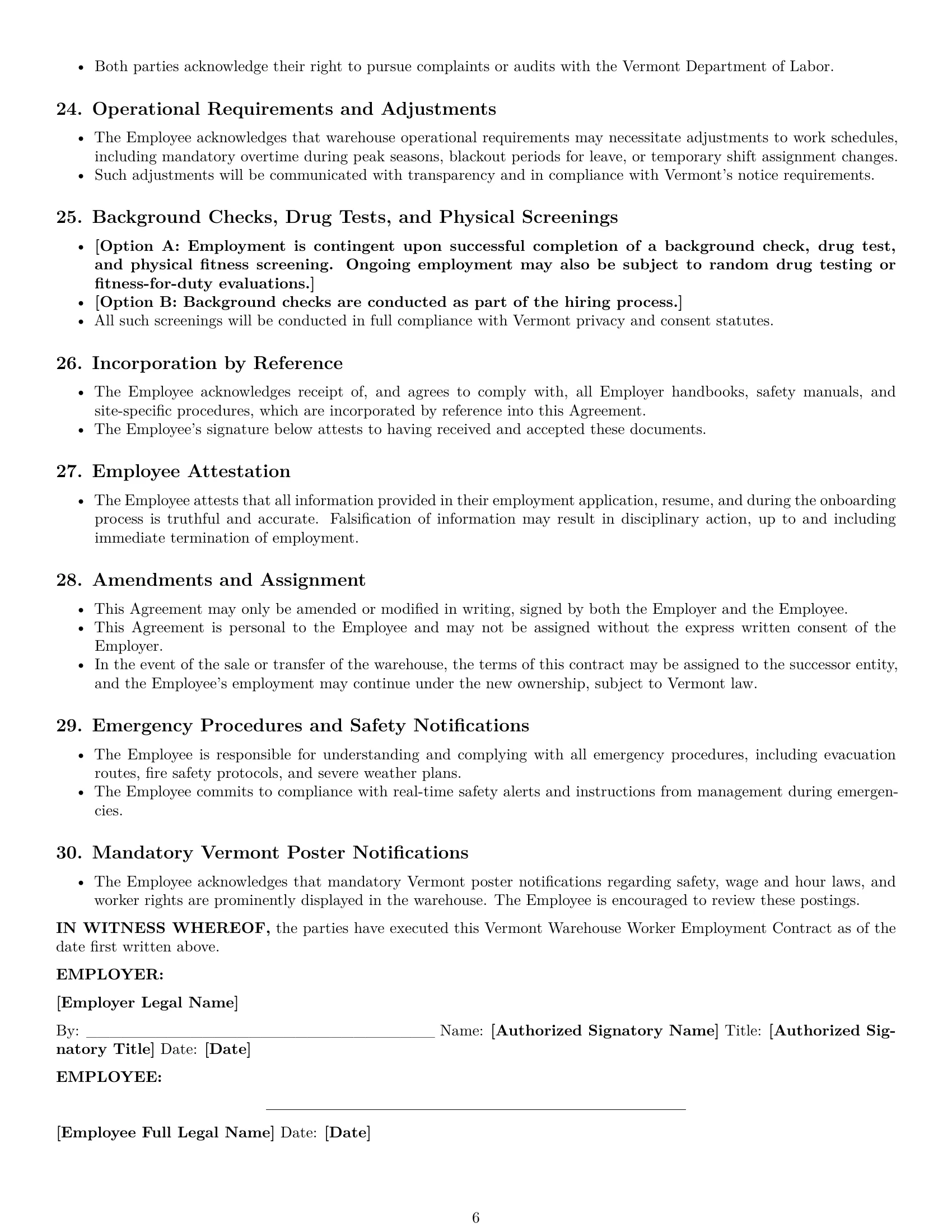 Preview page 6 of Pro Vermont warehouse worker employment contract template
