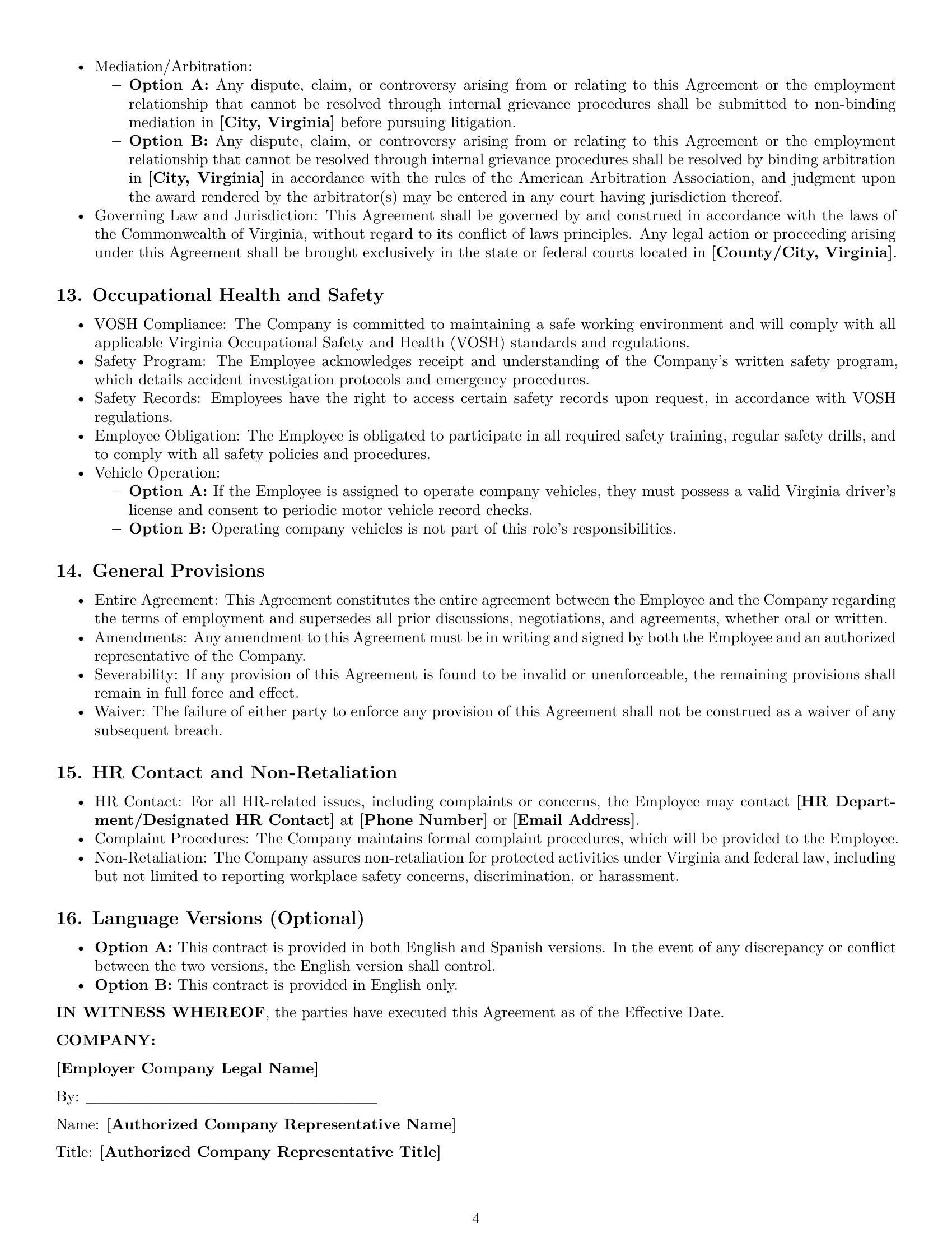 Preview page 4 of Pro Virginia warehouse worker employment contract template