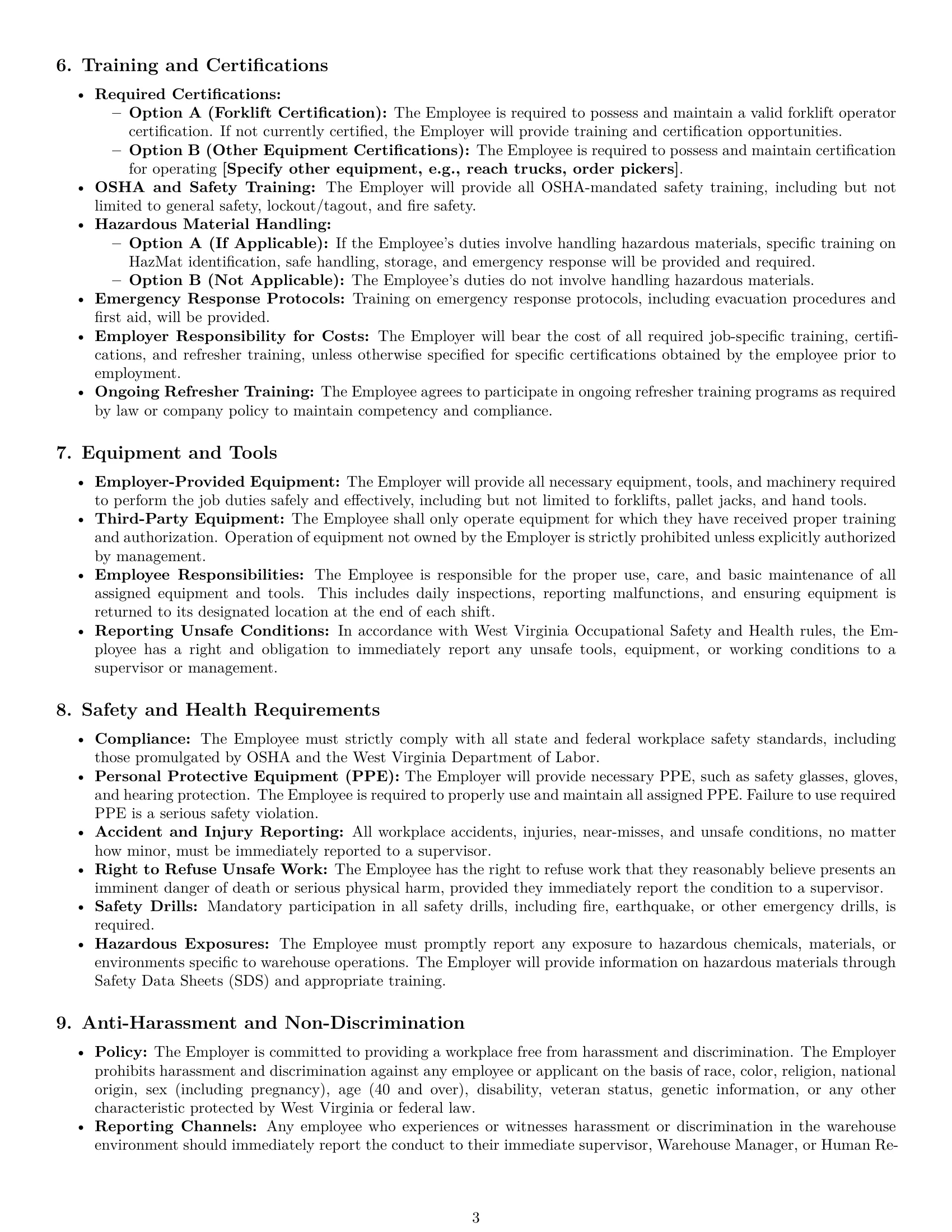 Preview page 3 of Pro West Virginia warehouse worker employment contract template