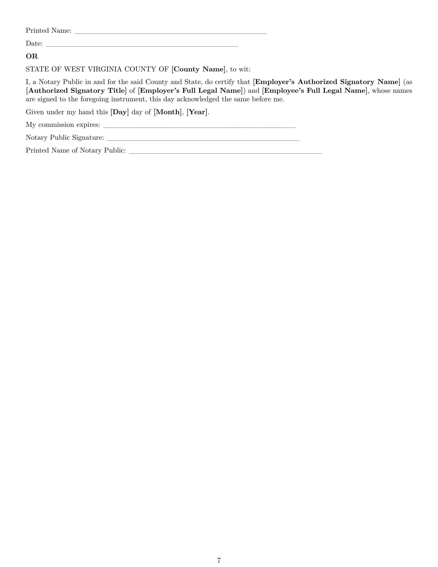 Preview page 7 of Pro West Virginia warehouse worker employment contract template