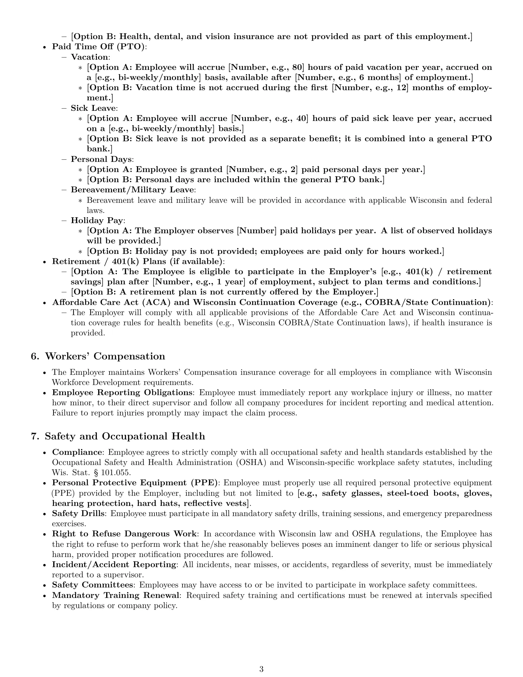 Preview page 3 of Pro Wisconsin warehouse worker employment contract template