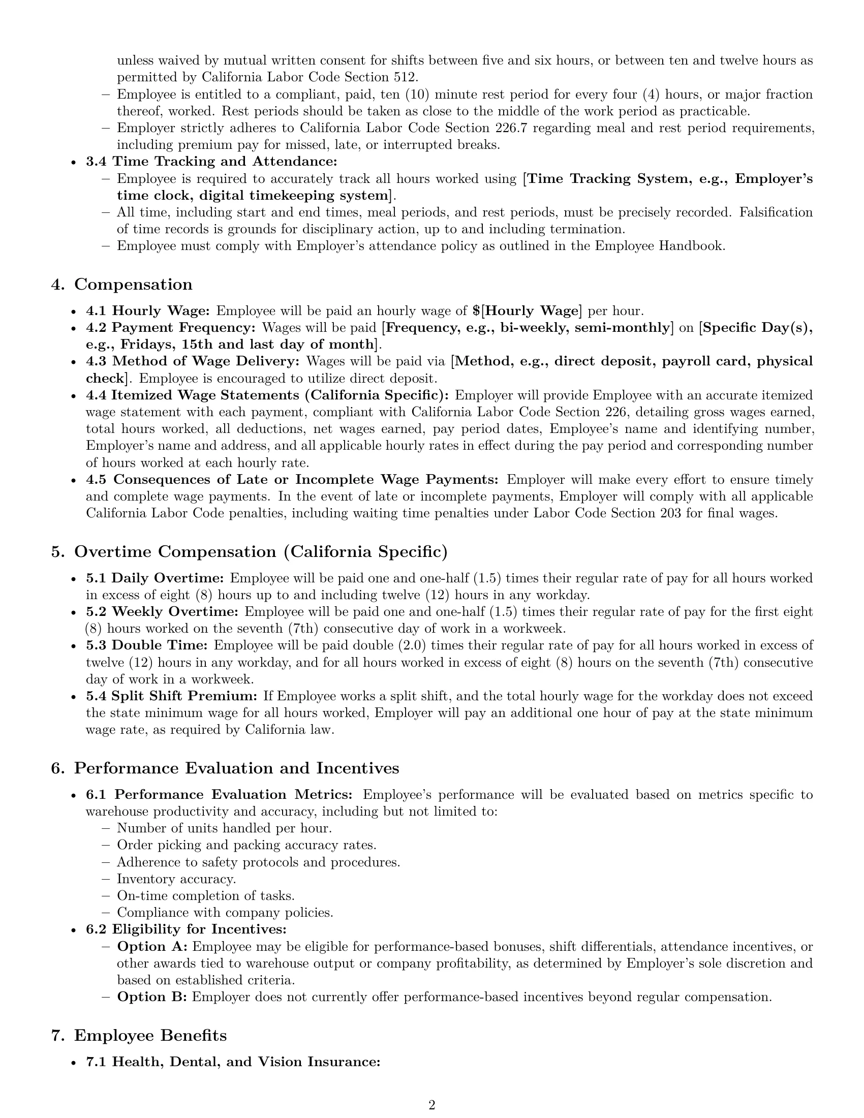 Preview page 2 of Pro California warehouse worker employment contract template