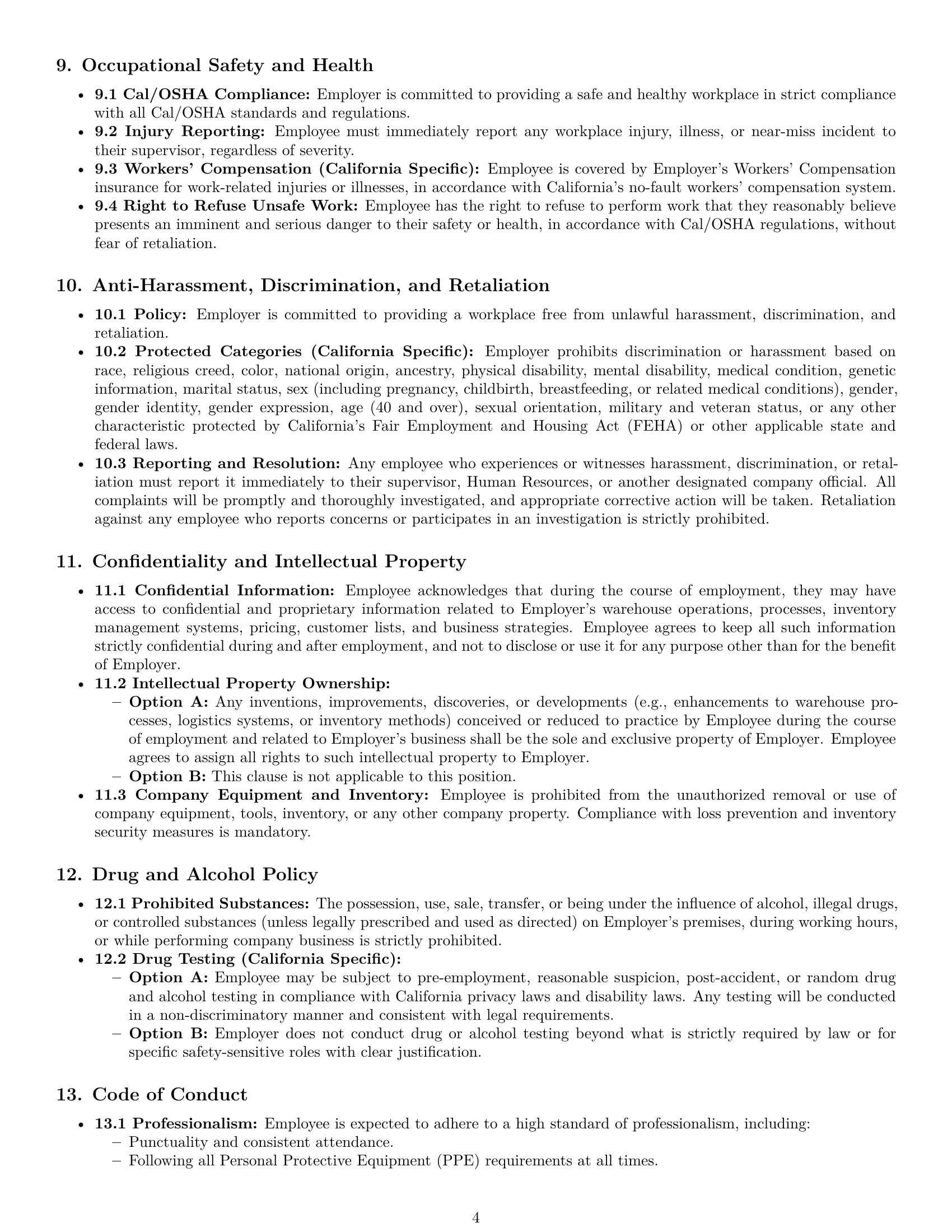 Preview page 4 of Pro California warehouse worker employment contract template