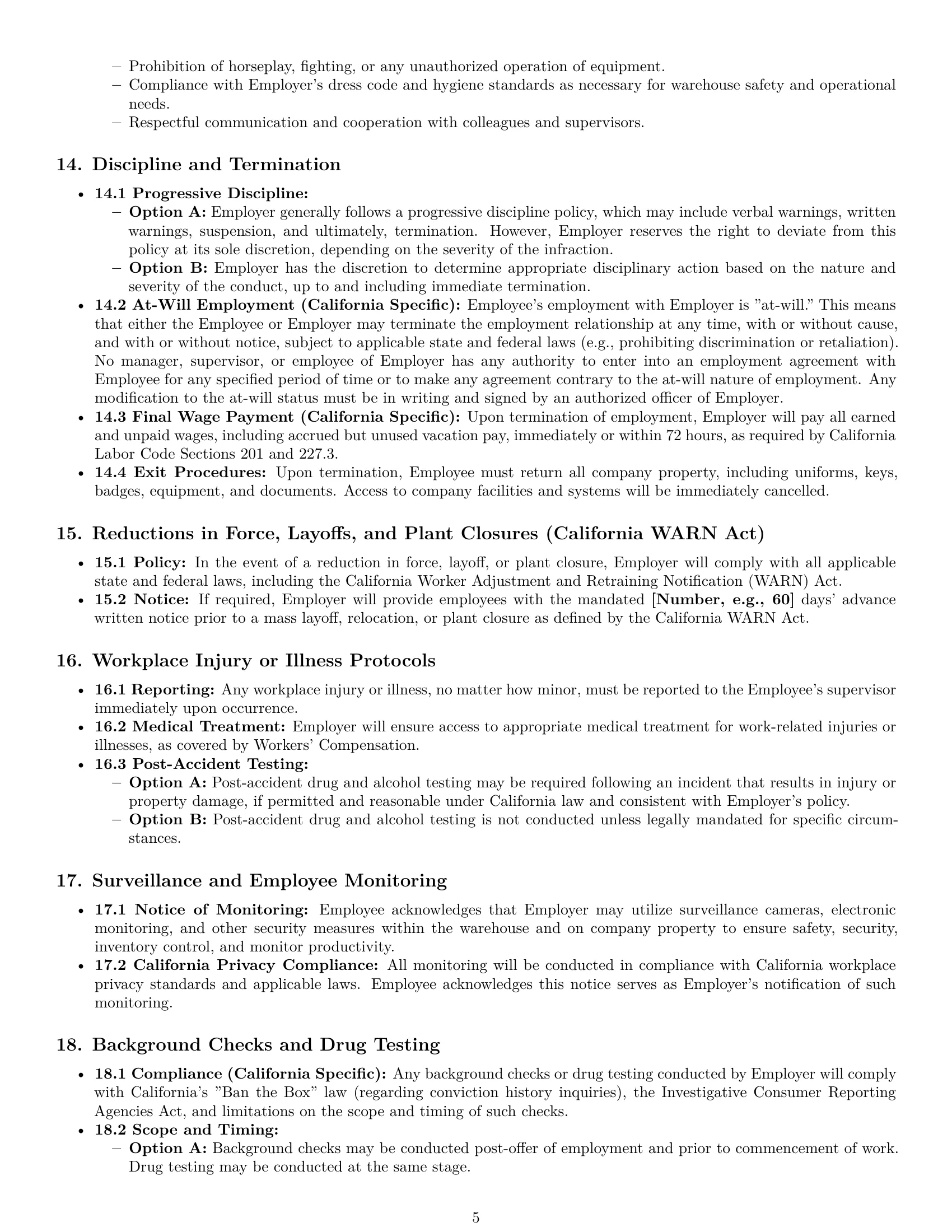 Preview page 5 of Pro California warehouse worker employment contract template