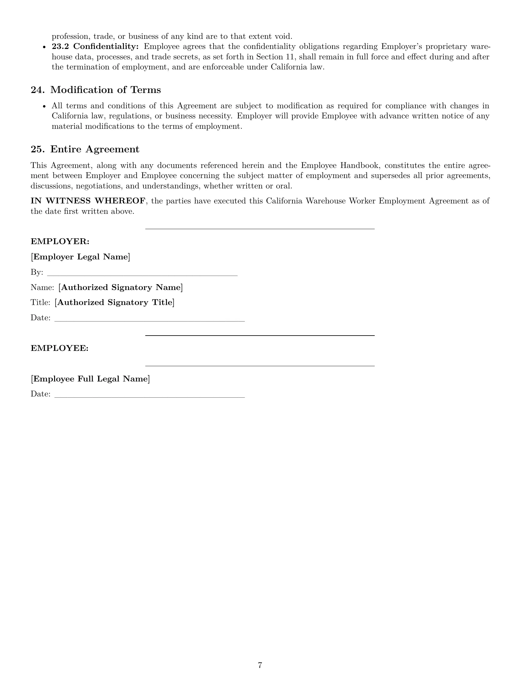 Preview page 7 of Pro California warehouse worker employment contract template