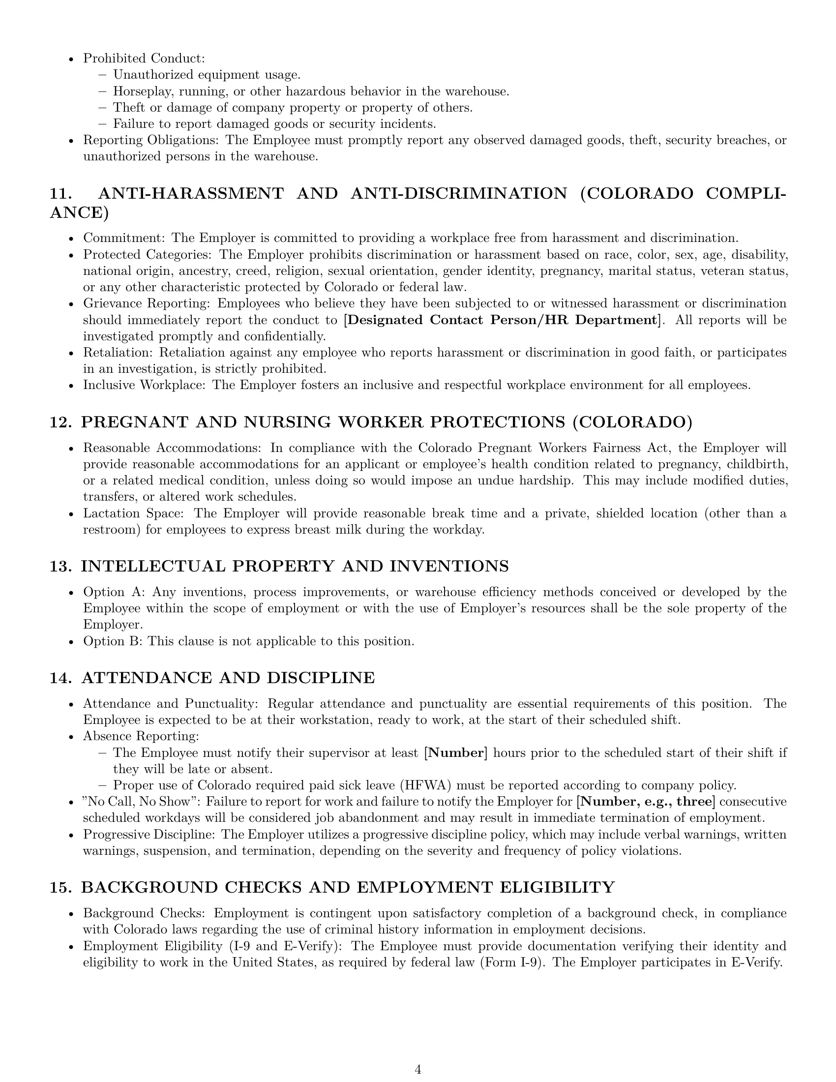 Preview page 4 of Pro Colorado warehouse worker employment contract template
