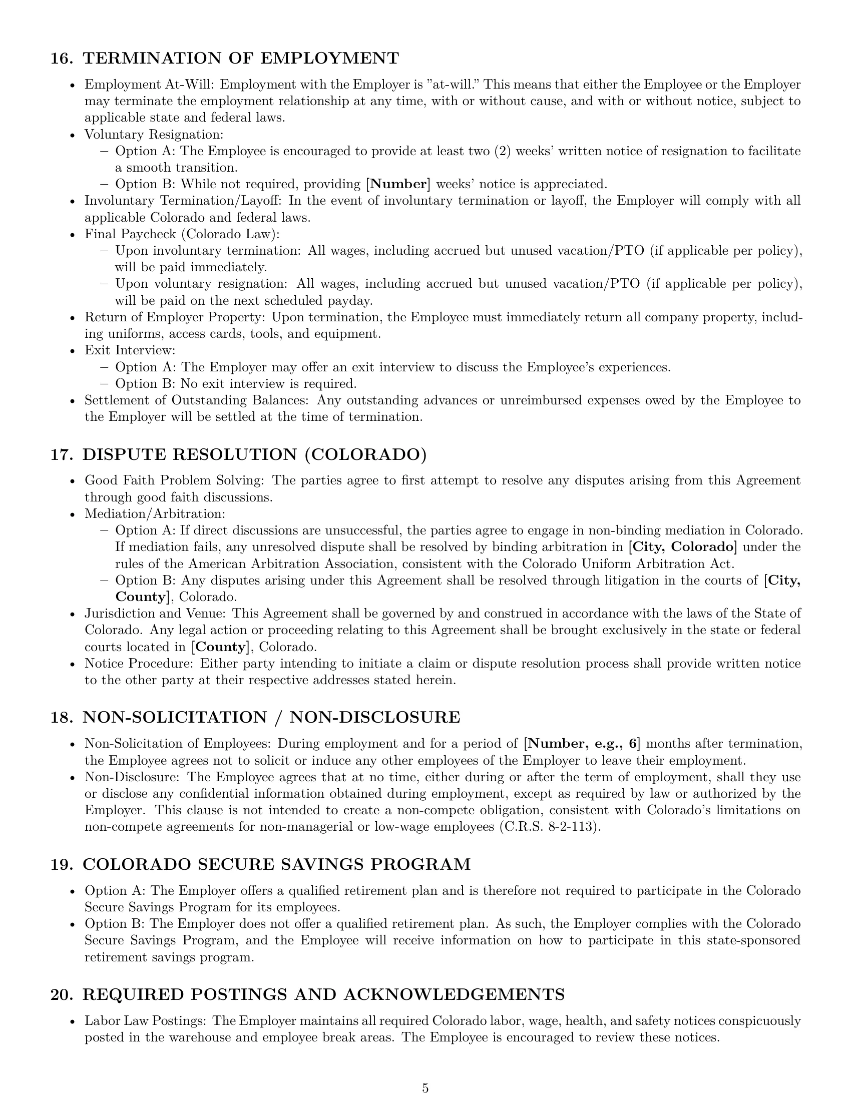 Preview page 5 of Pro Colorado warehouse worker employment contract template
