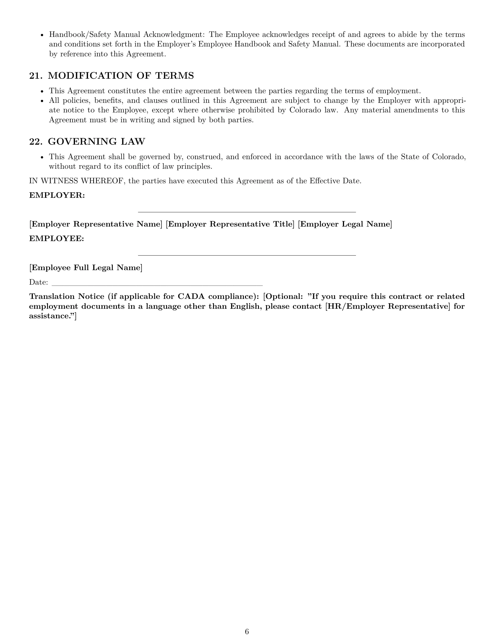 Preview page 6 of Pro Colorado warehouse worker employment contract template