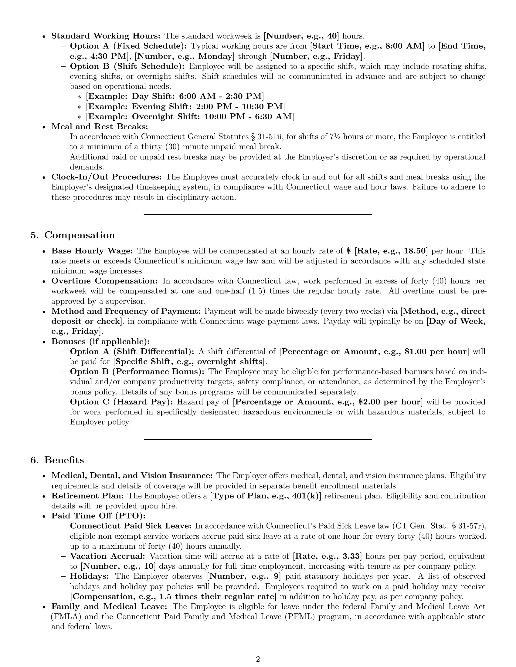 Preview page 2 of Pro Connecticut warehouse worker employment contract template