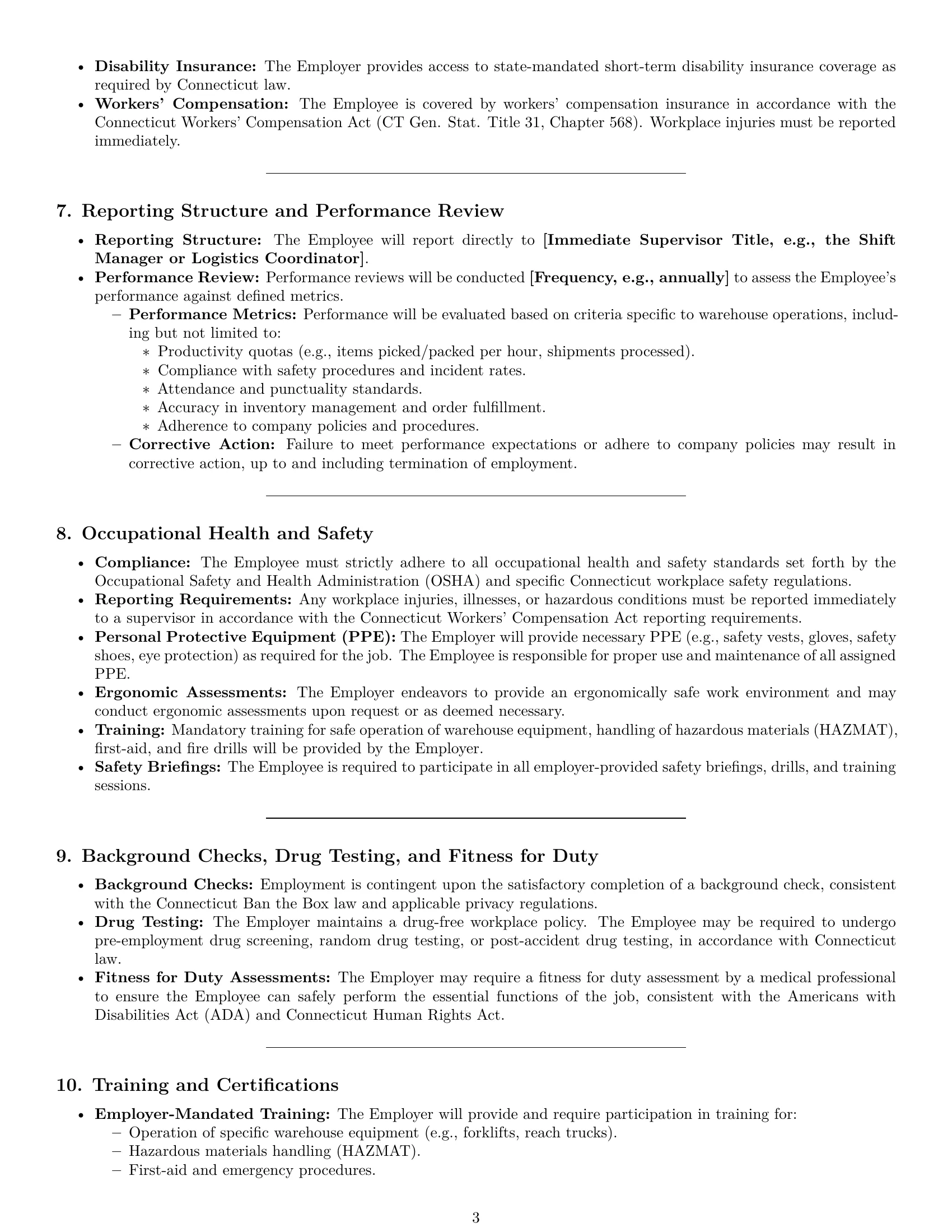 Preview page 3 of Pro Connecticut warehouse worker employment contract template