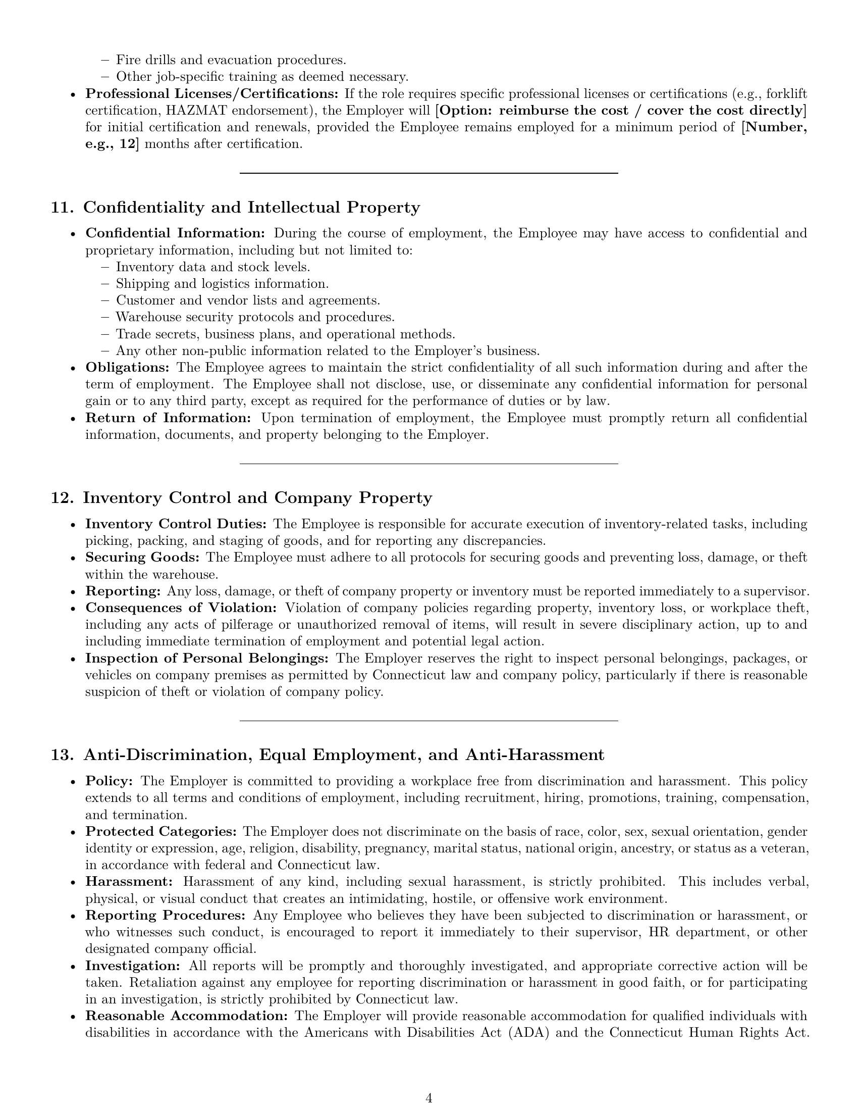 Preview page 4 of Pro Connecticut warehouse worker employment contract template
