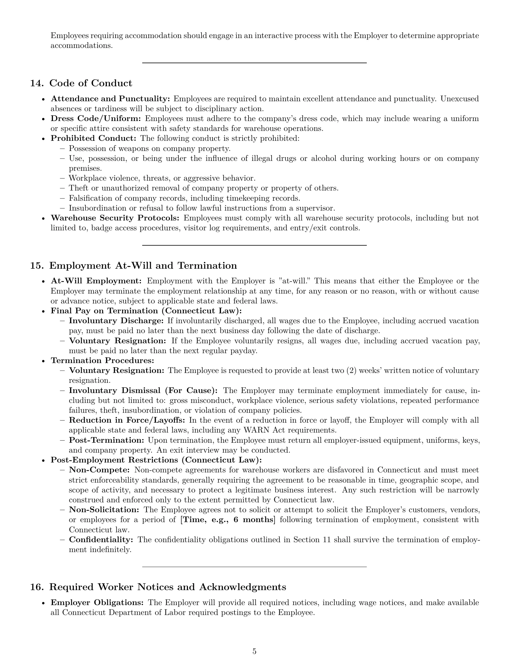Preview page 5 of Pro Connecticut warehouse worker employment contract template