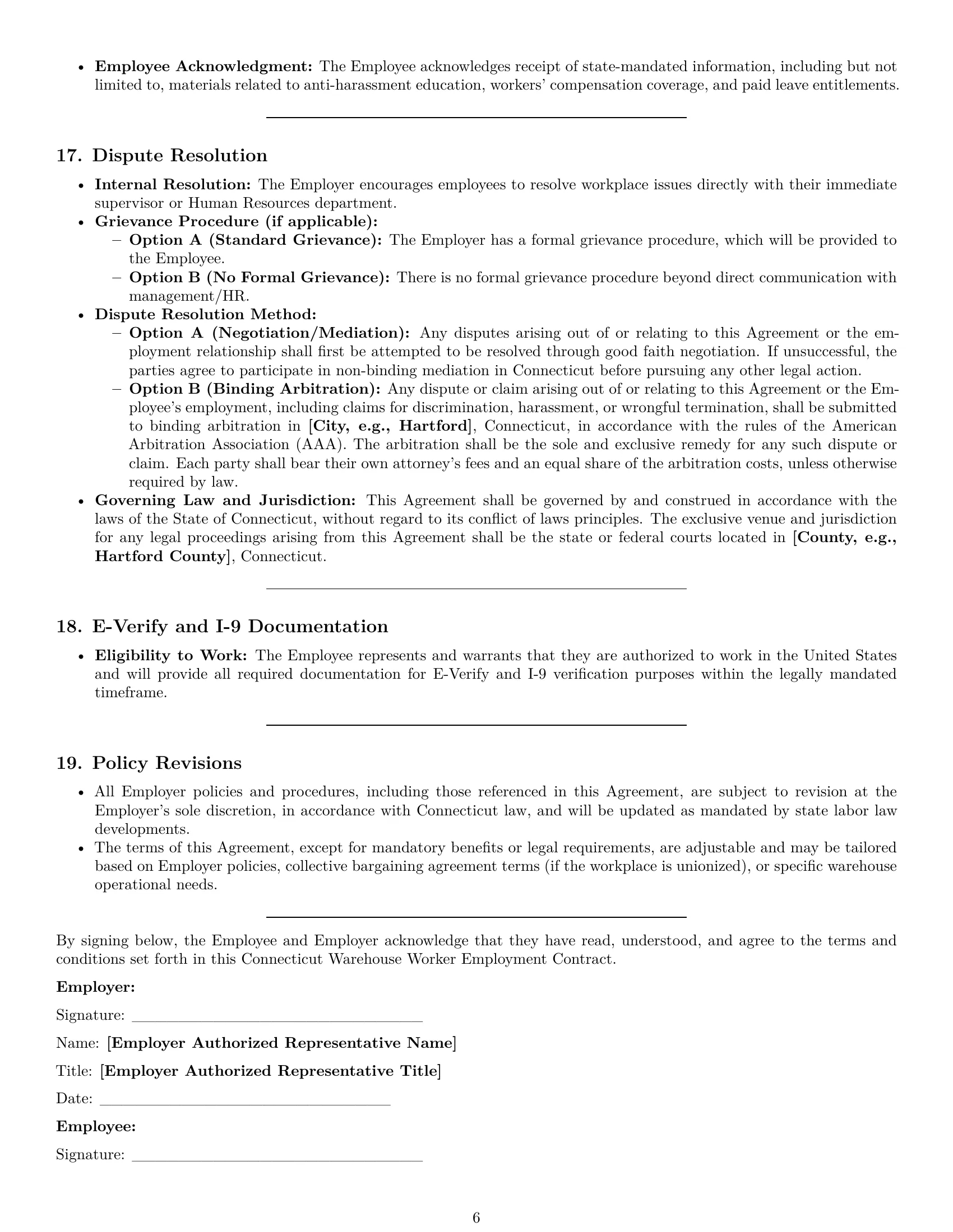 Preview page 6 of Pro Connecticut warehouse worker employment contract template