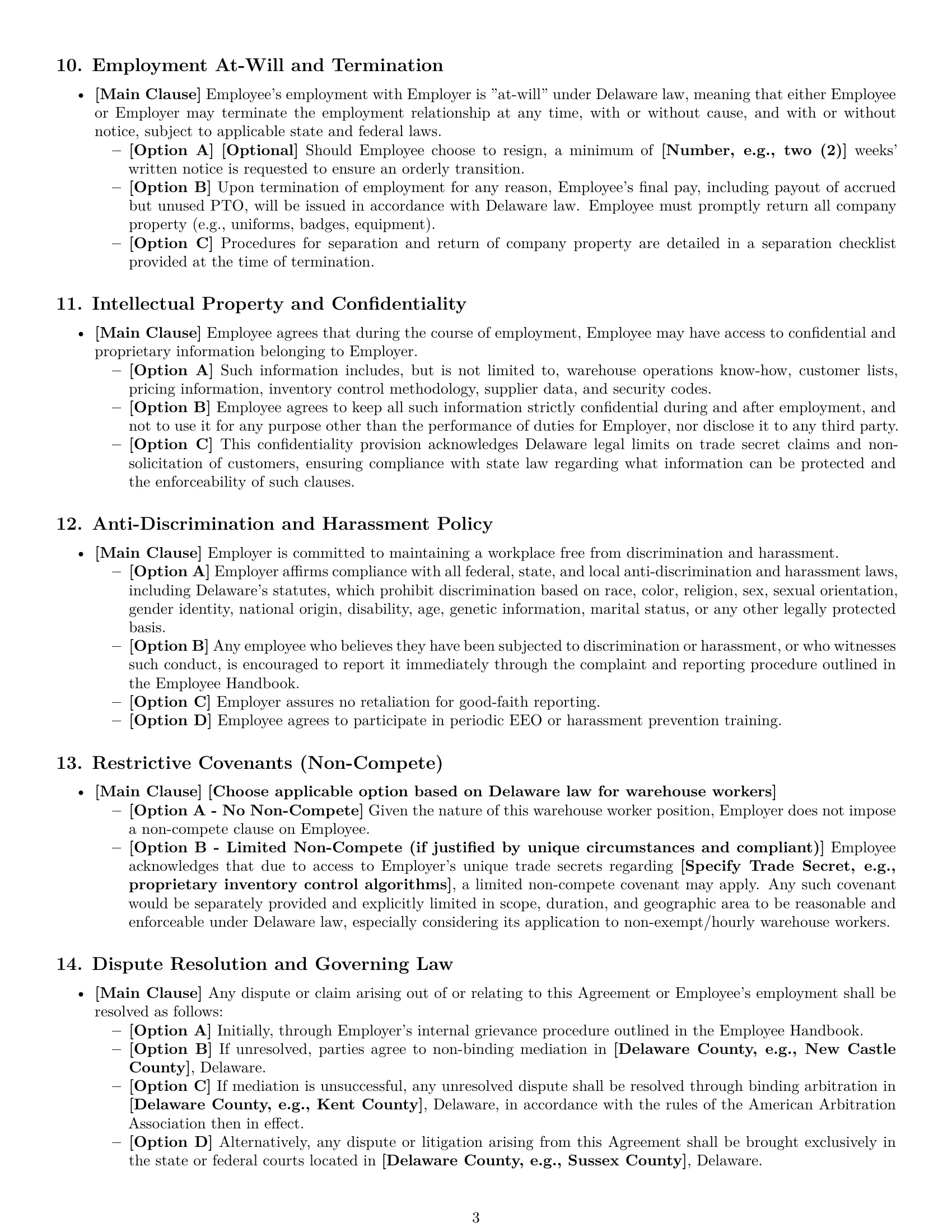 Preview page 3 of Pro Delaware warehouse worker employment contract template