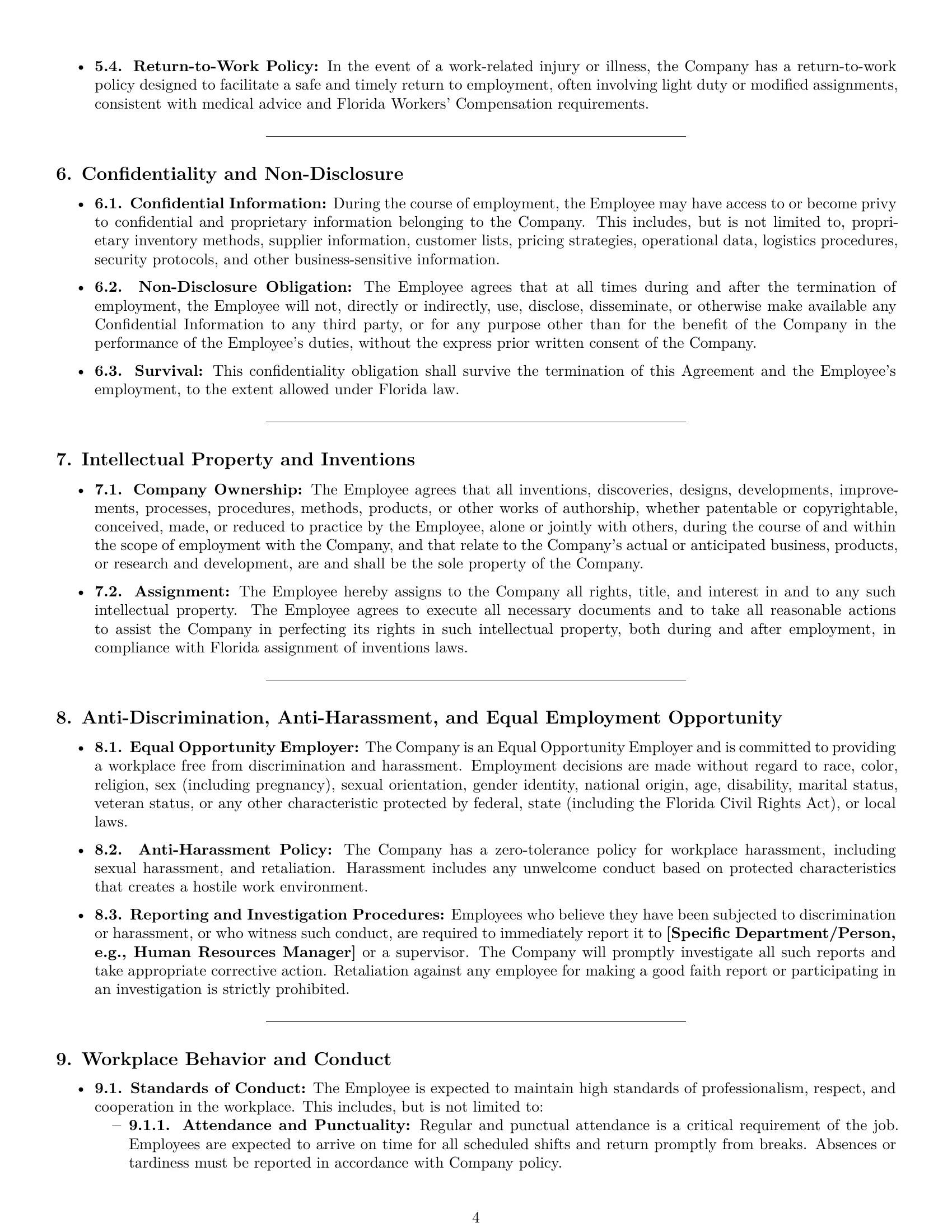 Preview page 4 of Pro Florida warehouse worker employment contract template