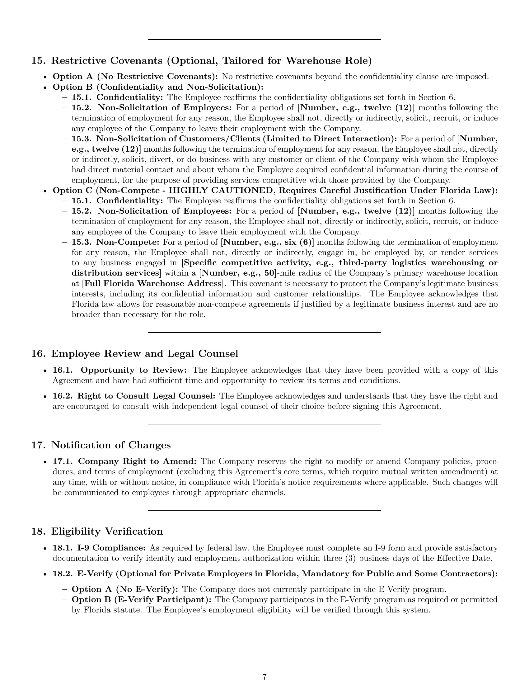 Preview page 7 of Pro Florida warehouse worker employment contract template