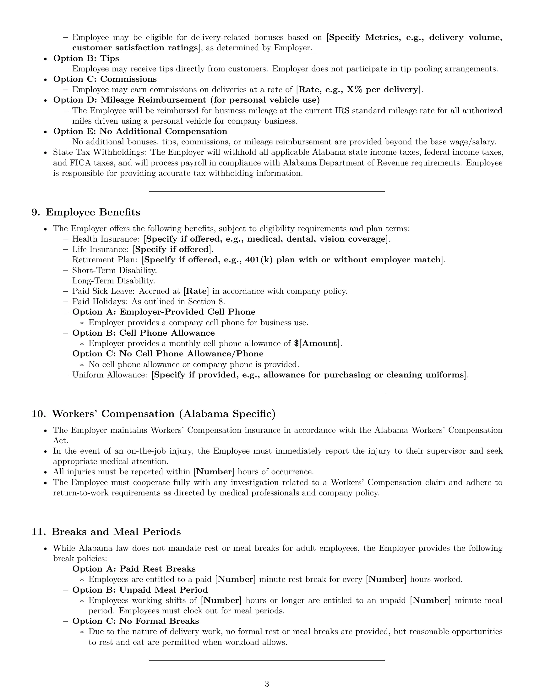 Preview page 3 of Pro Alabama delivery driver employment contract template