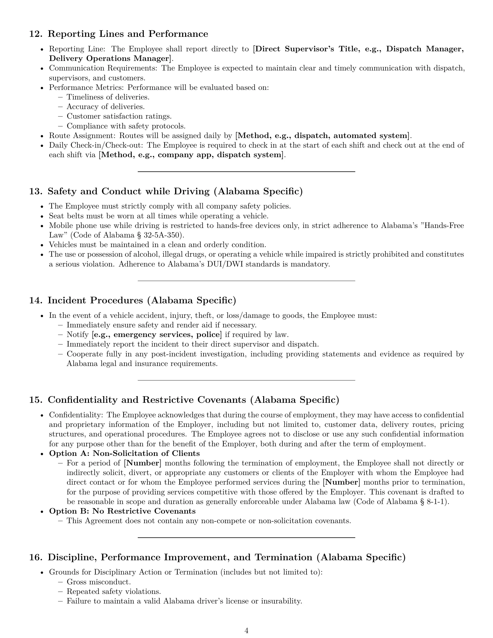 Preview page 4 of Pro Alabama delivery driver employment contract template